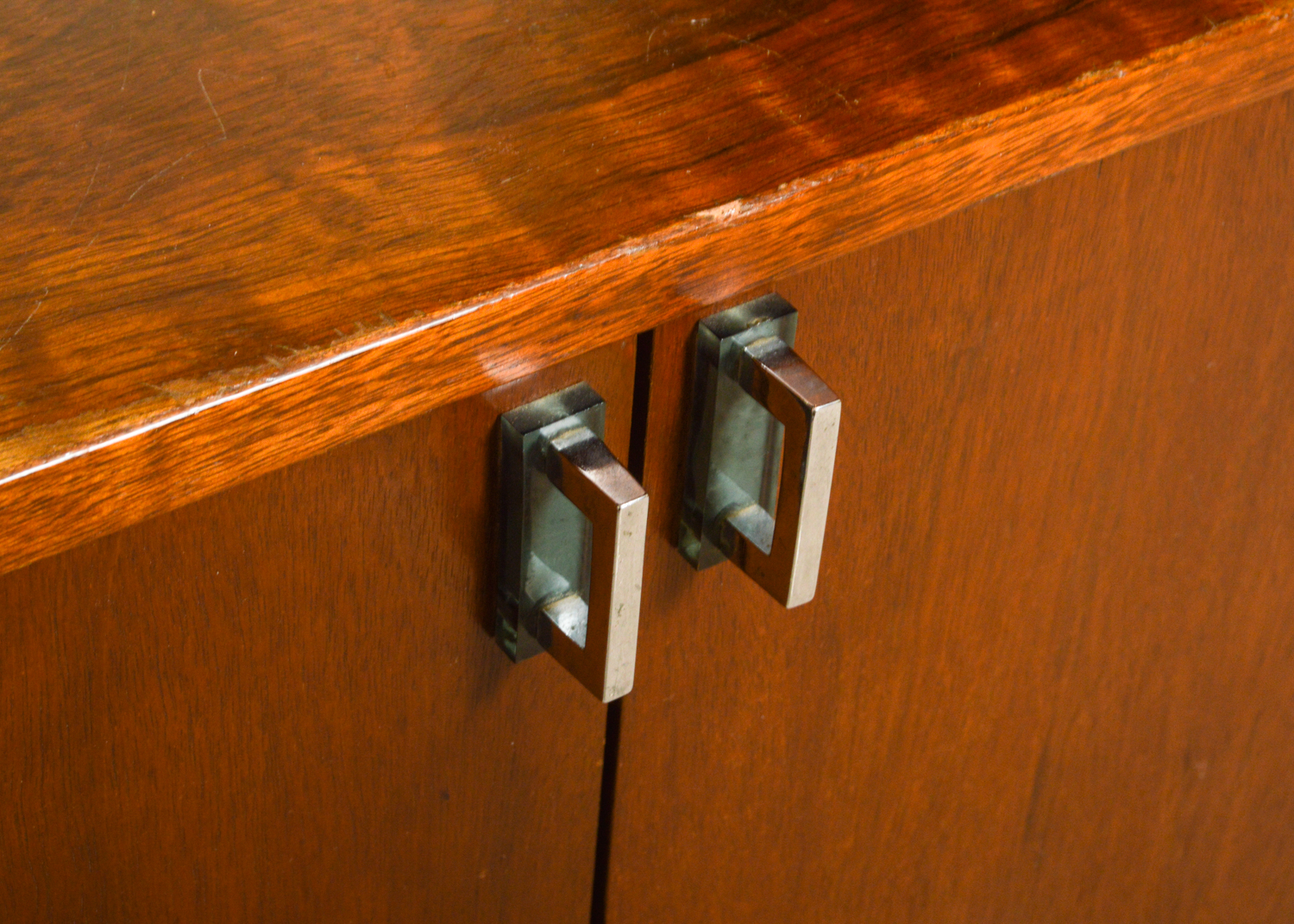 Vintage Mid Century Modern Walnut Bookcase Cabinet with Desk by Stanley