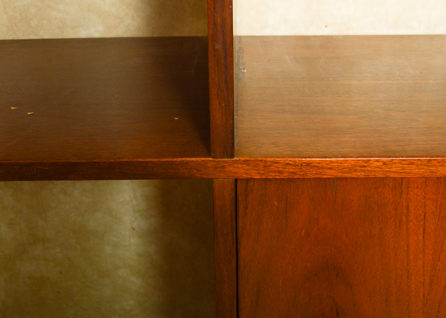 Vintage Mid Century Modern Walnut Bookcase Cabinet with Desk by Stanley