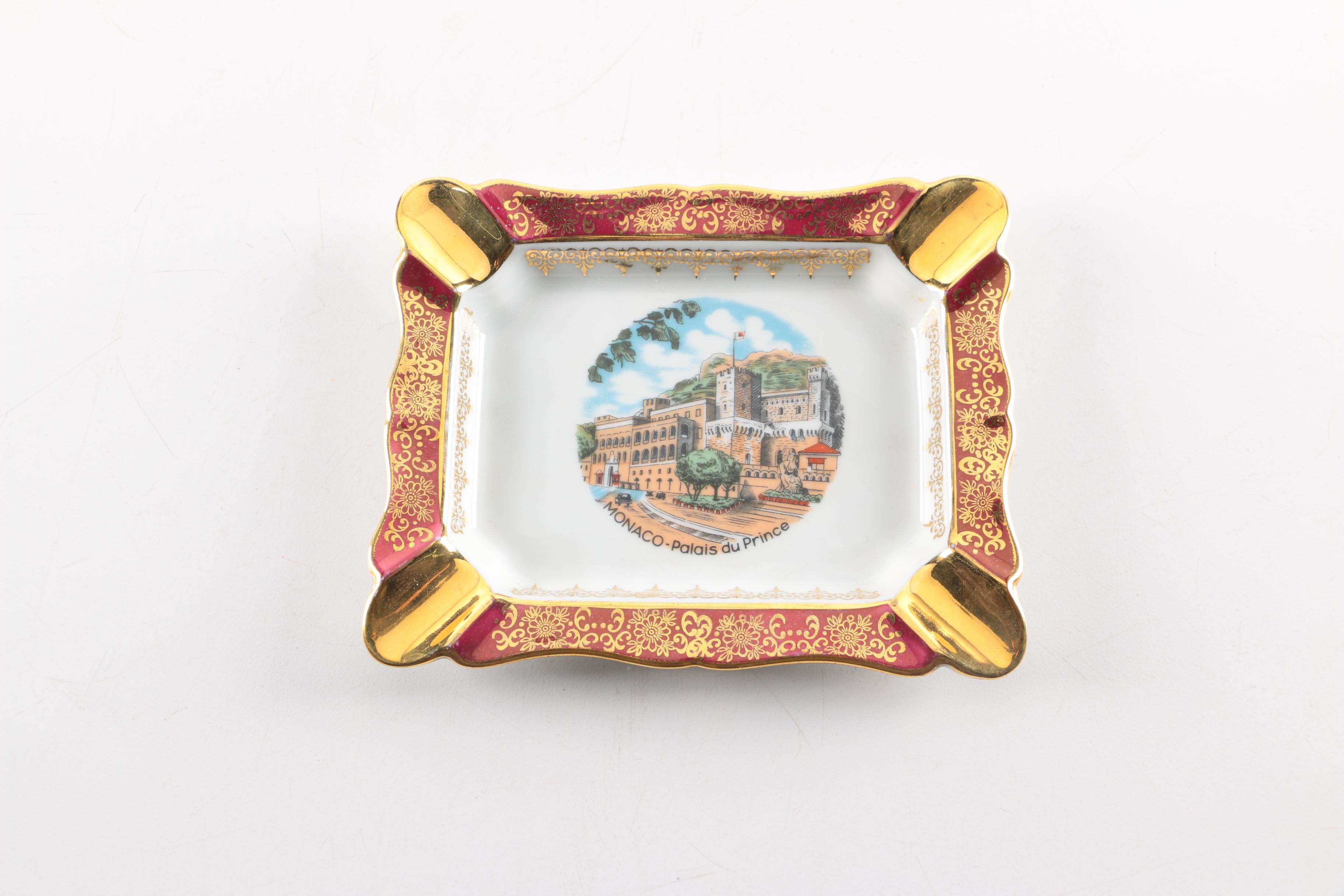 Monaco Souvenir Porcelain Ash Receiver and Porcelain Dish