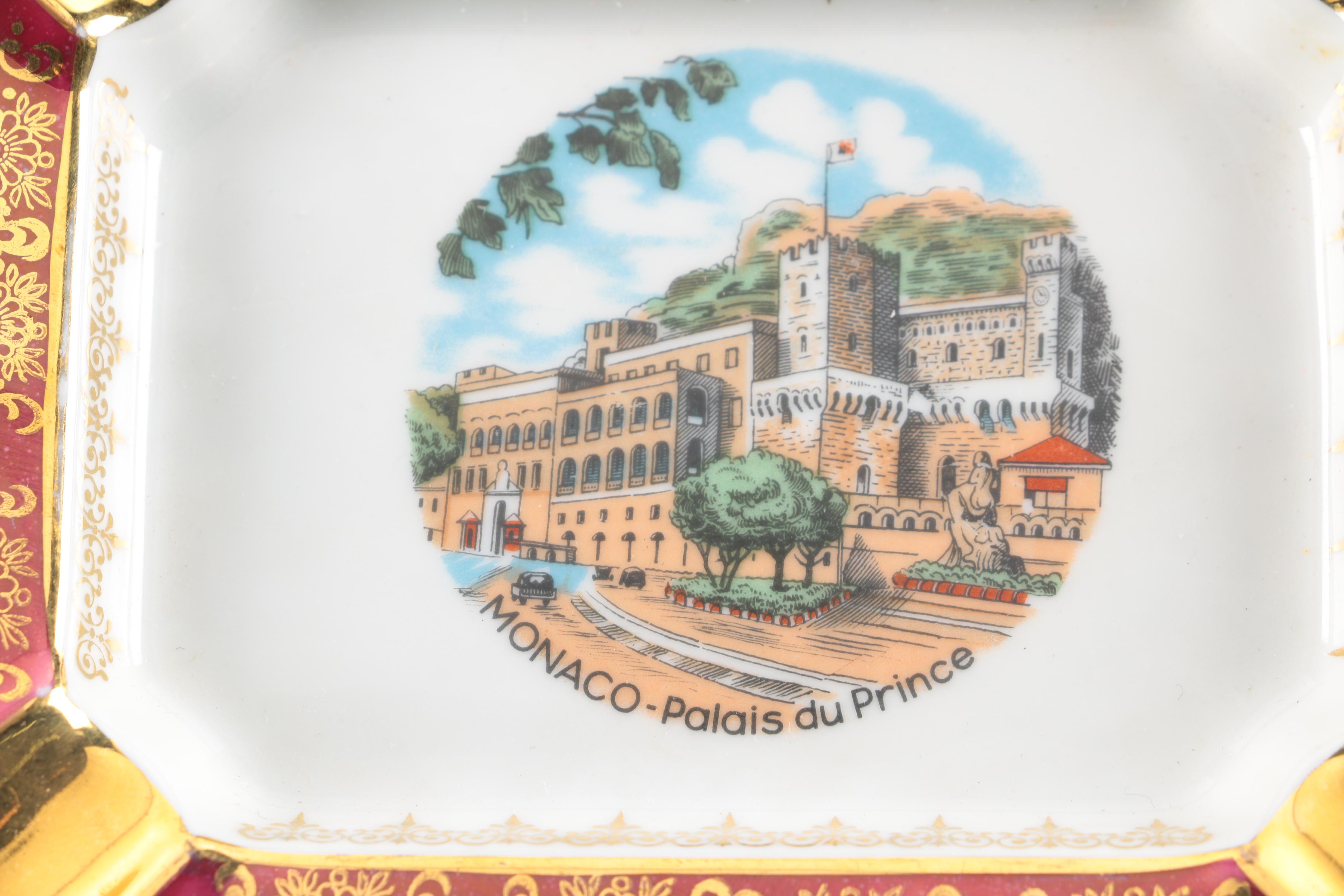 Monaco Souvenir Porcelain Ash Receiver and Porcelain Dish