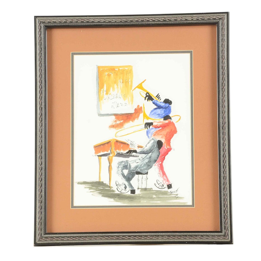 Original Watercolor of New Orleans Jazz Musicians