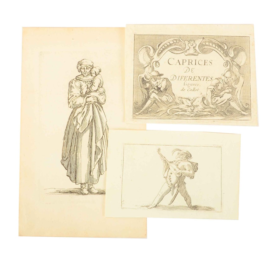 Three C. 17th Century Unframed Jacques Callot Etchings