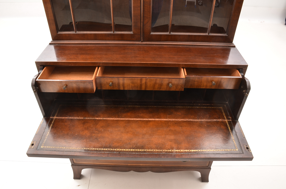 Vintage Hepplewhite Style Mahogany Secretaire Bookcase