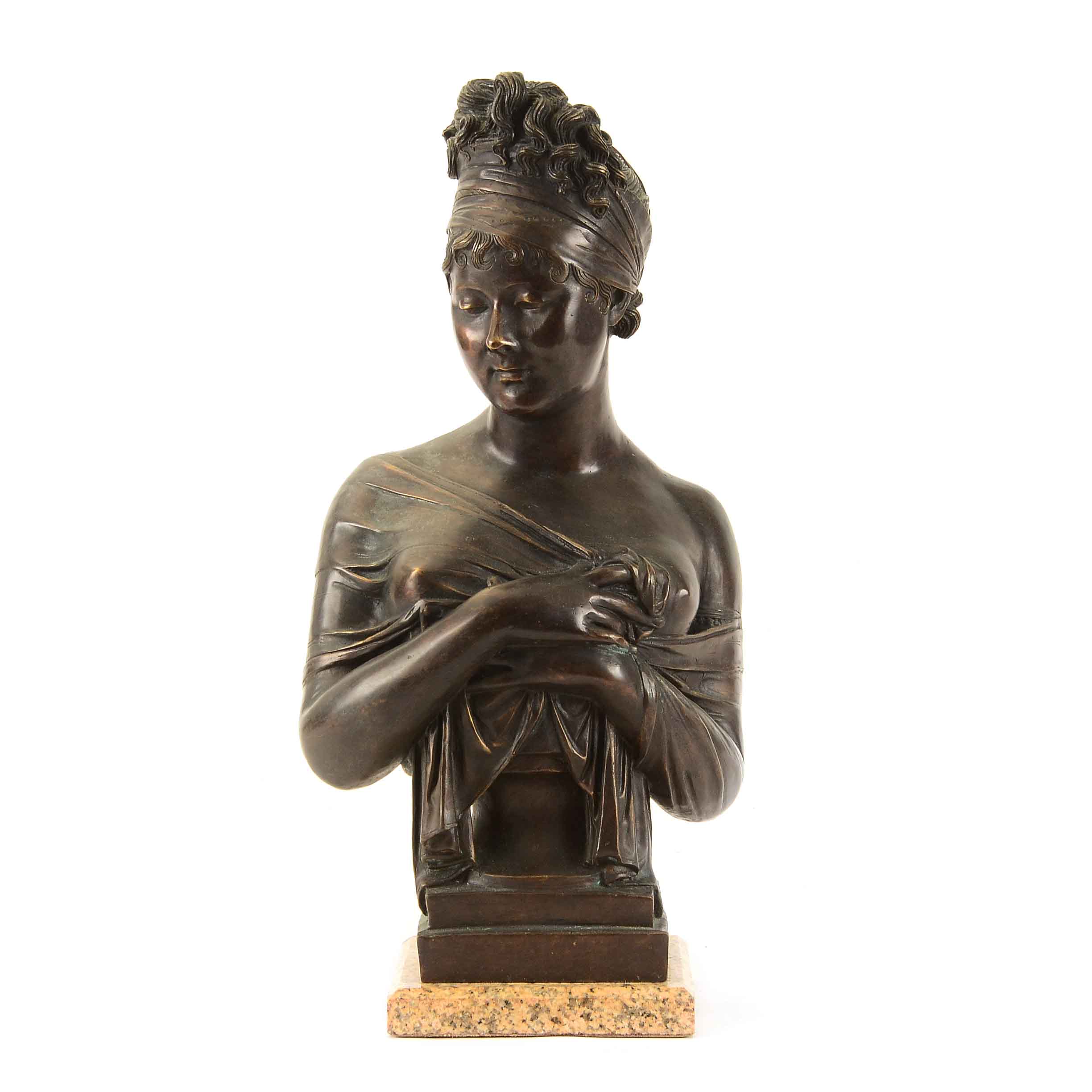 French 19th Century Bronze Bust of Madame Récamier, After Jean-Antoine Houdon