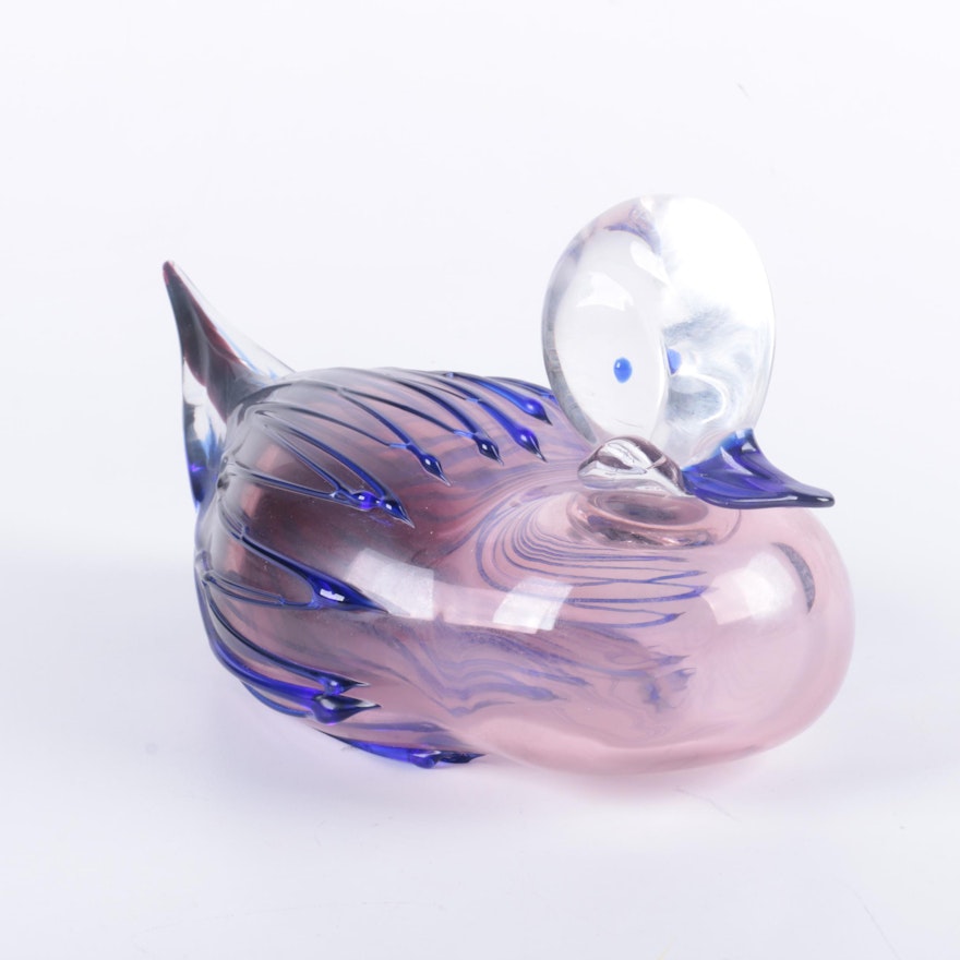 Art Glass Duck in Purple with Blue Accents