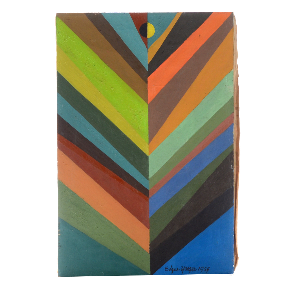Edgar Yaeger Vintage Oil Painting on Canvas "Colored Stripes"