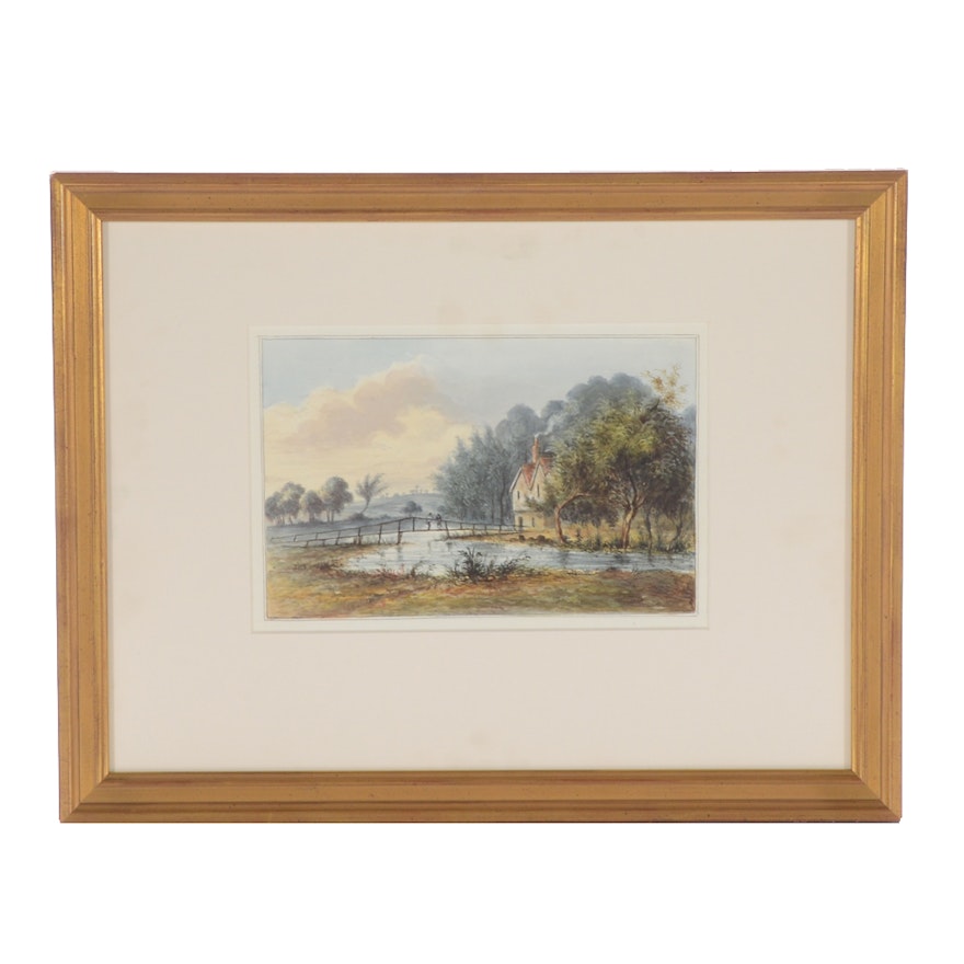 Antique Watercolor "Trout Fishing, England, 1816" Attributed to George Shepherd