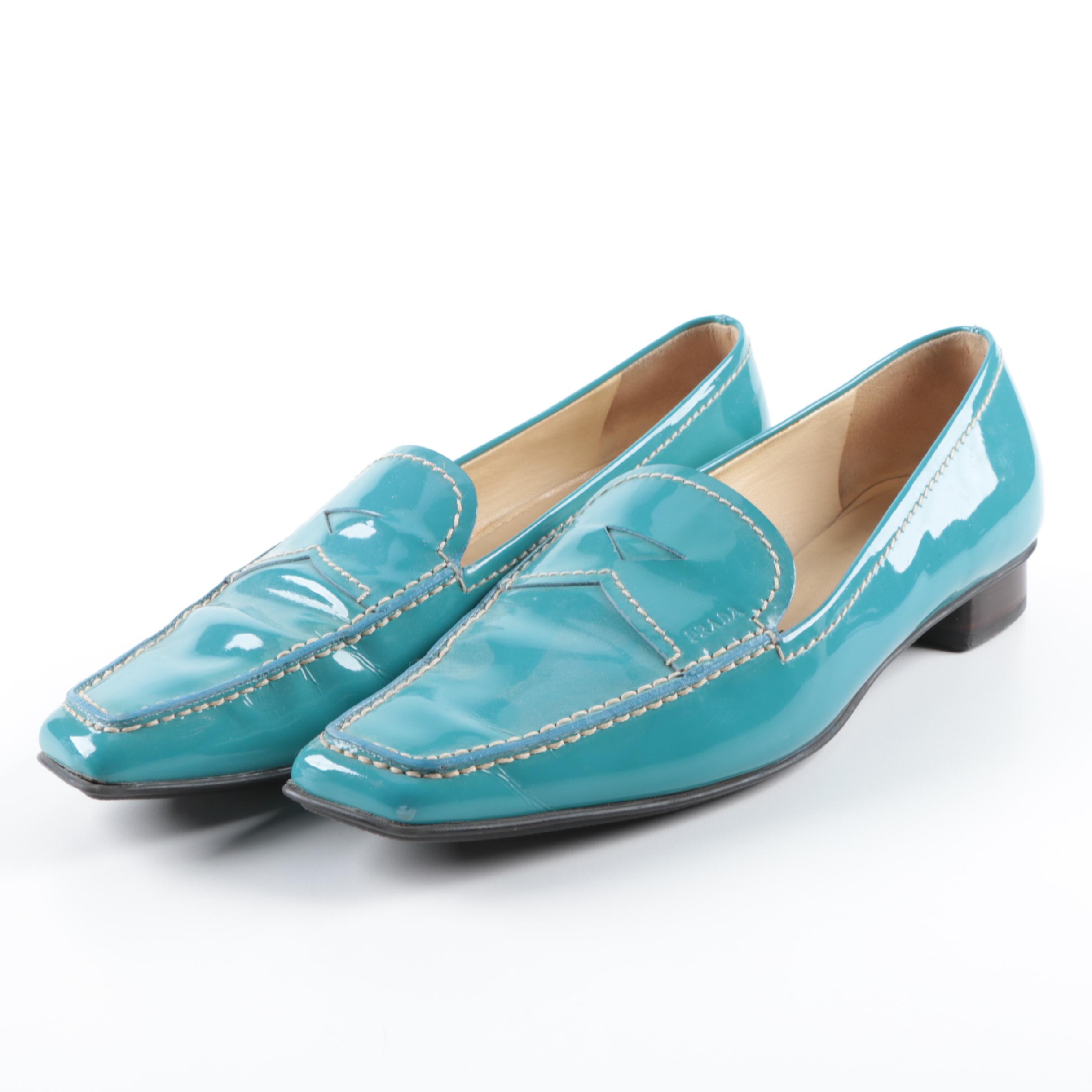 Prada Patent Turquoise Blue Leather Loafers