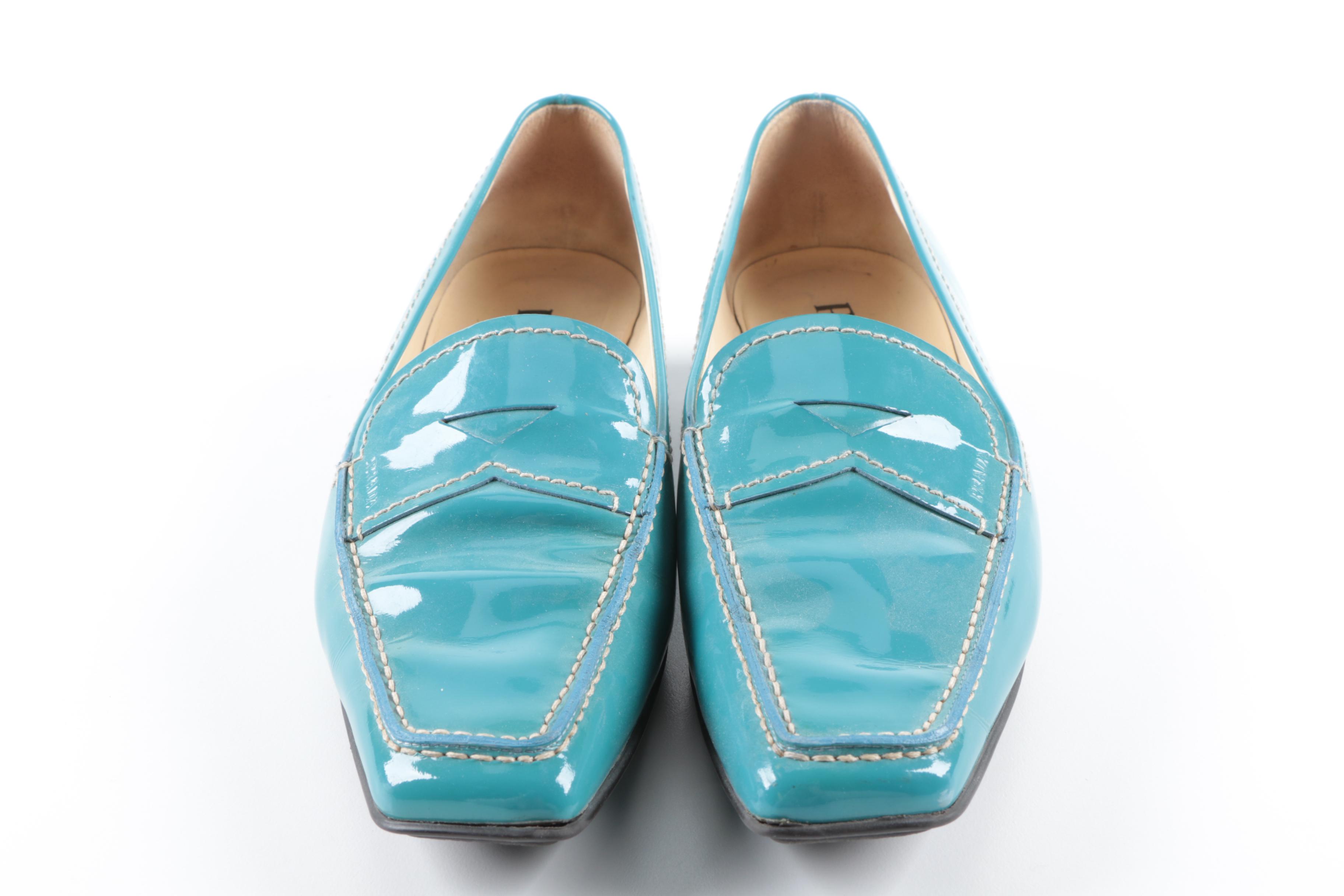 Prada Patent Turquoise Blue Leather Loafers