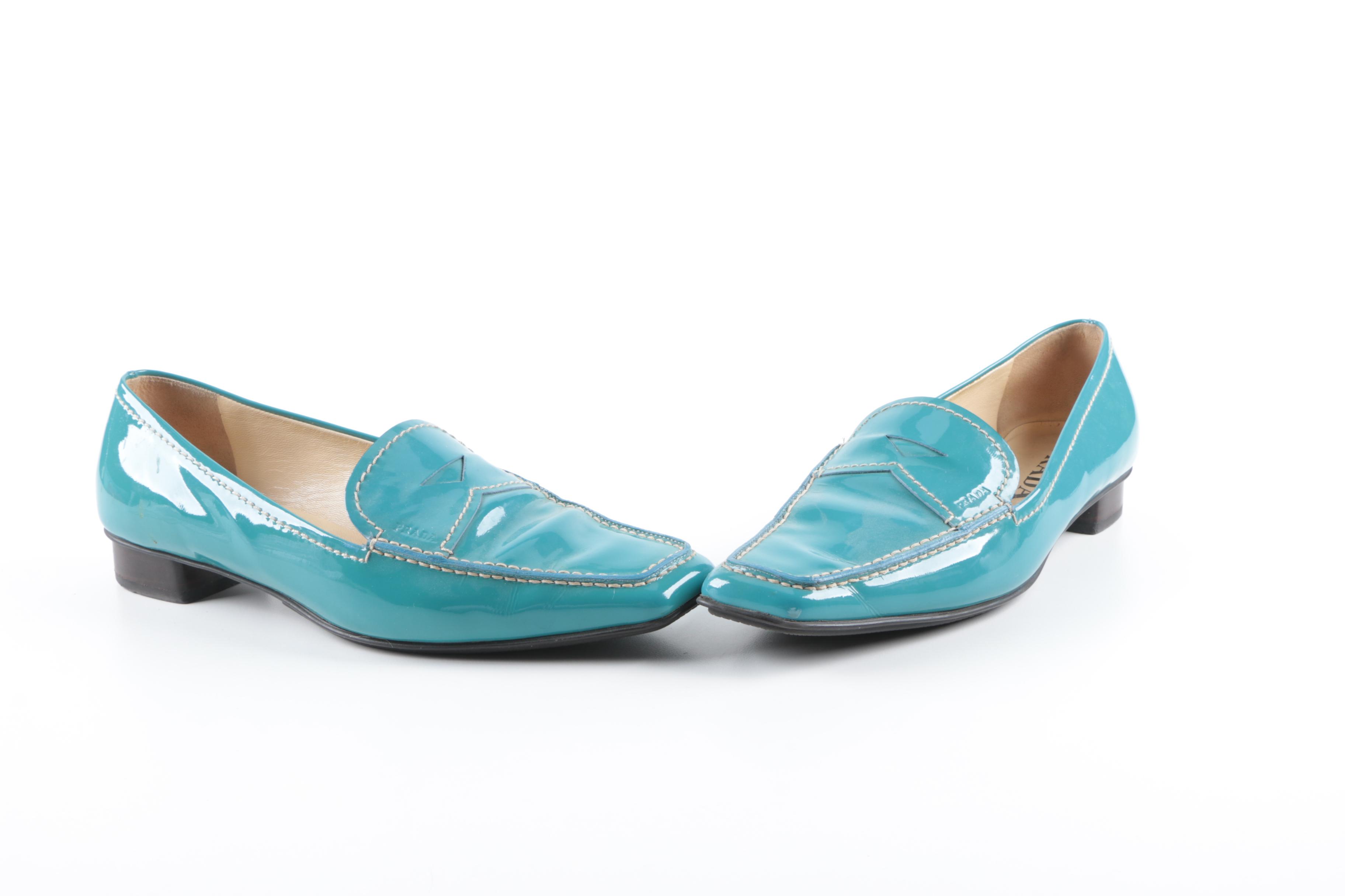 Prada Patent Turquoise Blue Leather Loafers