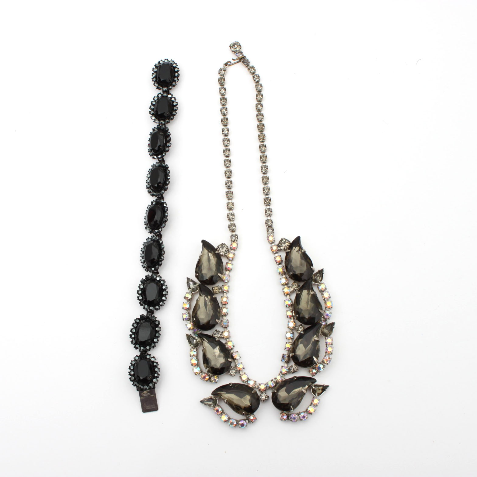 Vintage Costume Necklace and Bracelet Featuring Glass Stones