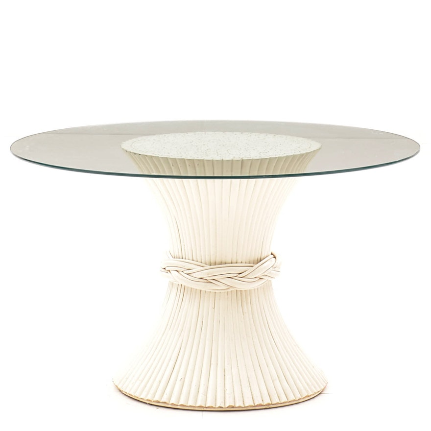 Glass Top Table with White Wheat Sheaf Bamboo Base by McGuire