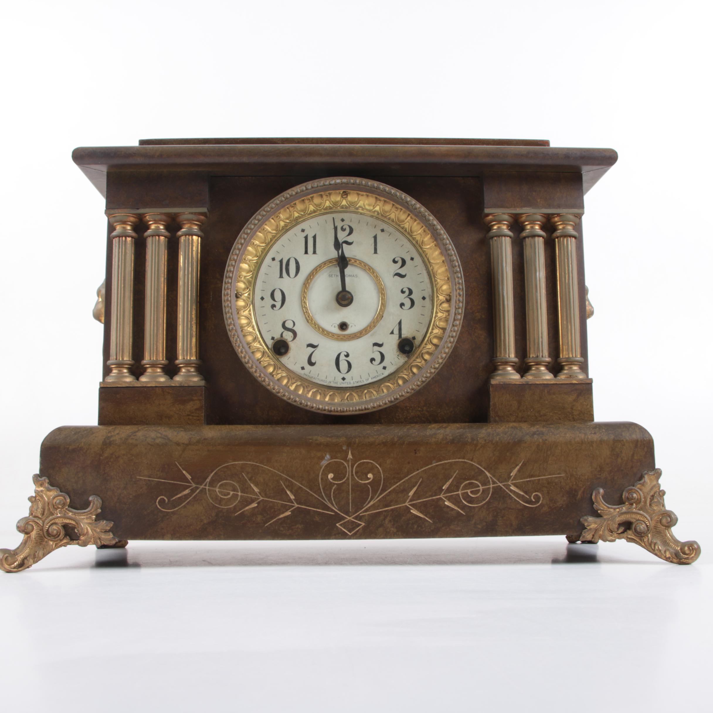 Vintage Seth Thomas Adamantine Pillar Style Mantel Clock