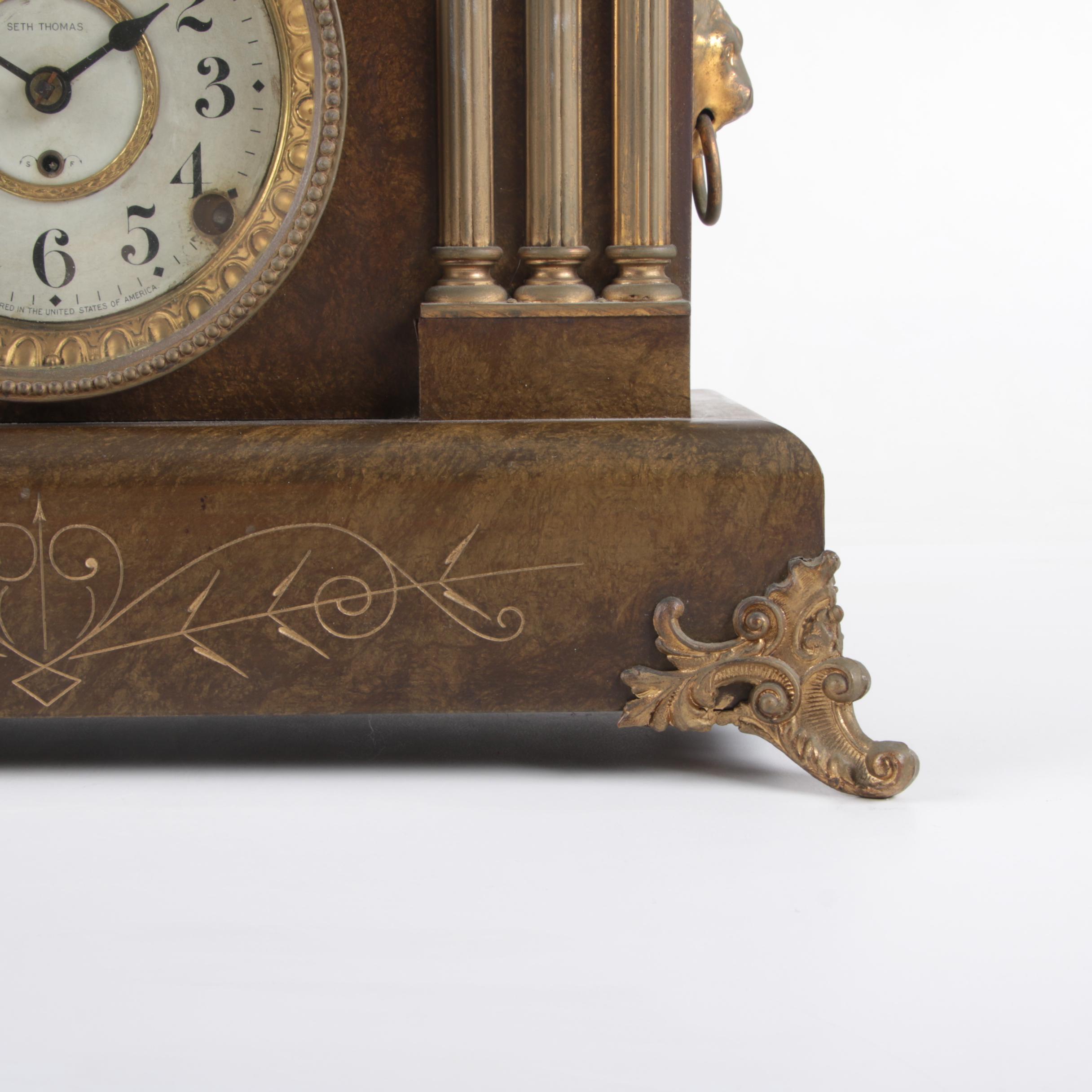 Vintage Seth Thomas Adamantine Pillar Style Mantel Clock