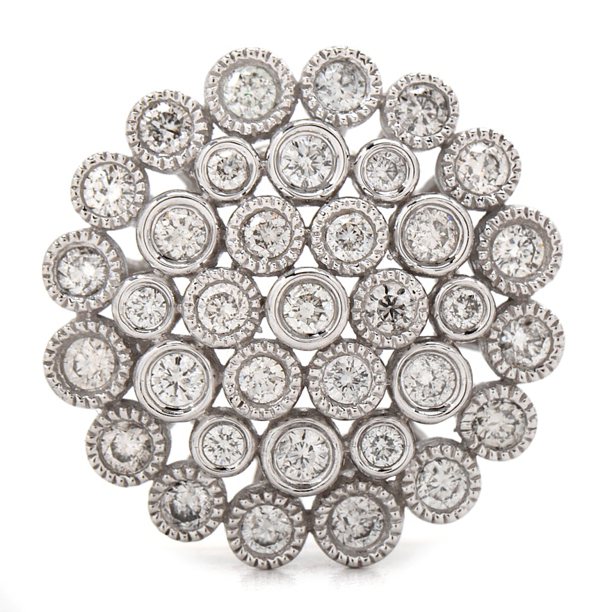 14K White Gold Diamond Circular "Flower" Pendant