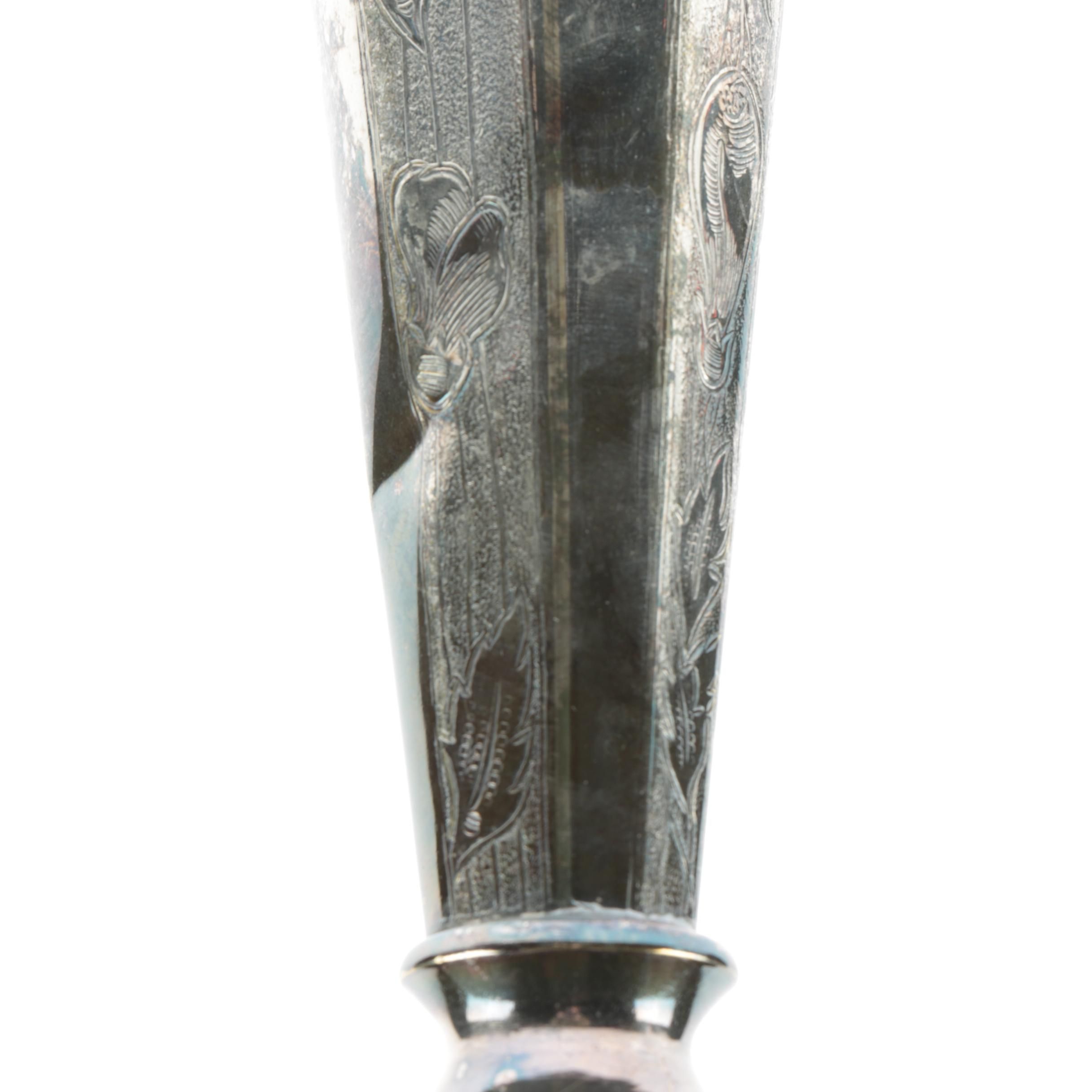 Foliate Engraved Silver Plate Vase