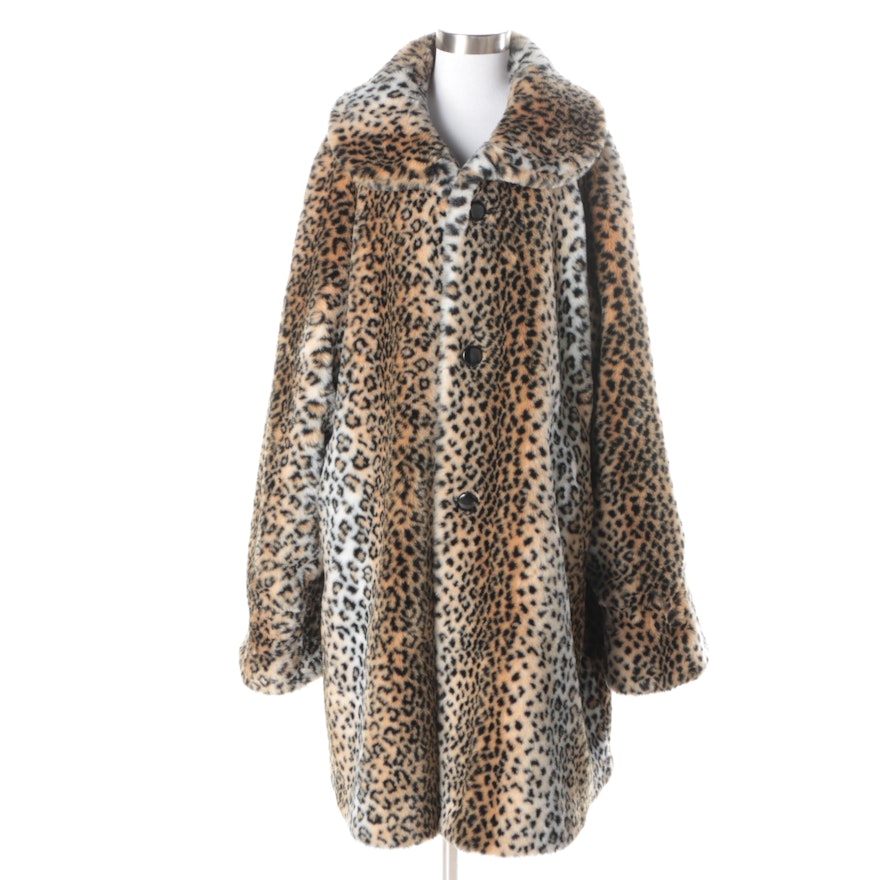 Women's Faux Leopard and Faux Leather Reversible Coat