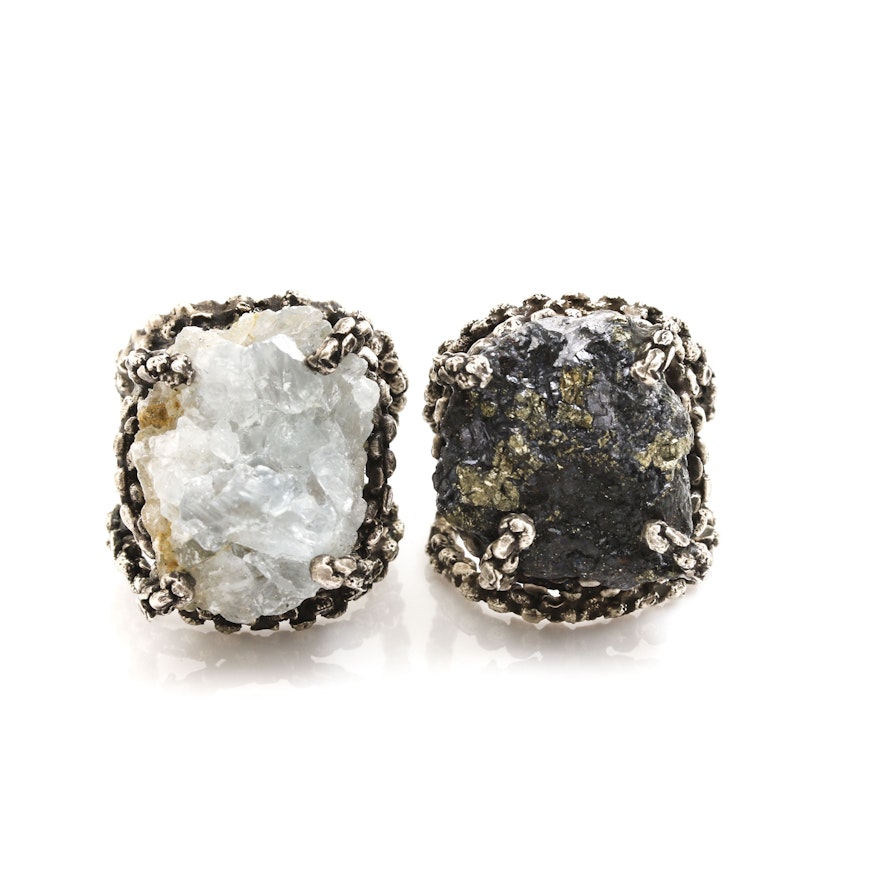 900 Silver Pyrite in Galena and Talc Rings