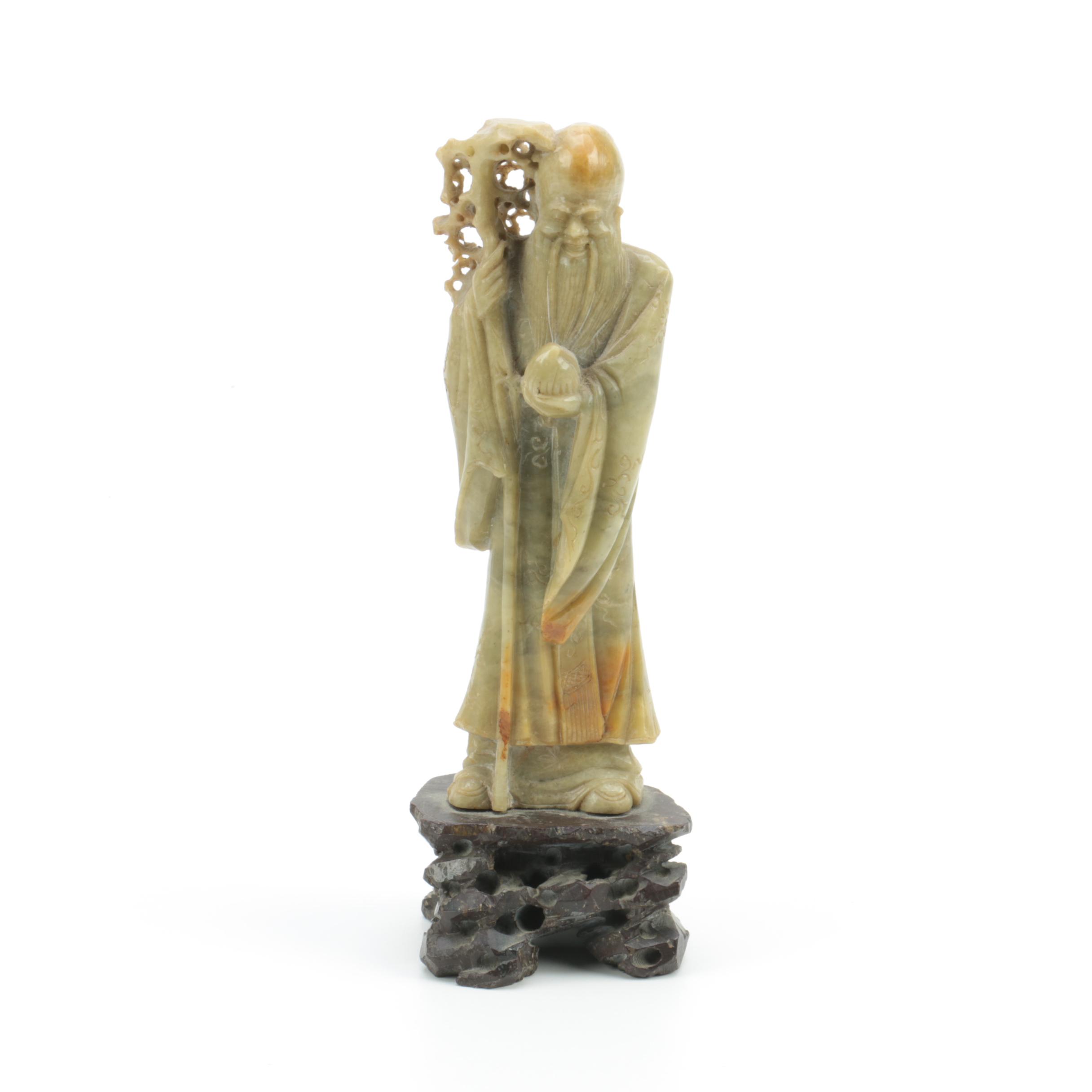 Chinese Carved Soapstone God of Longevity Figurine