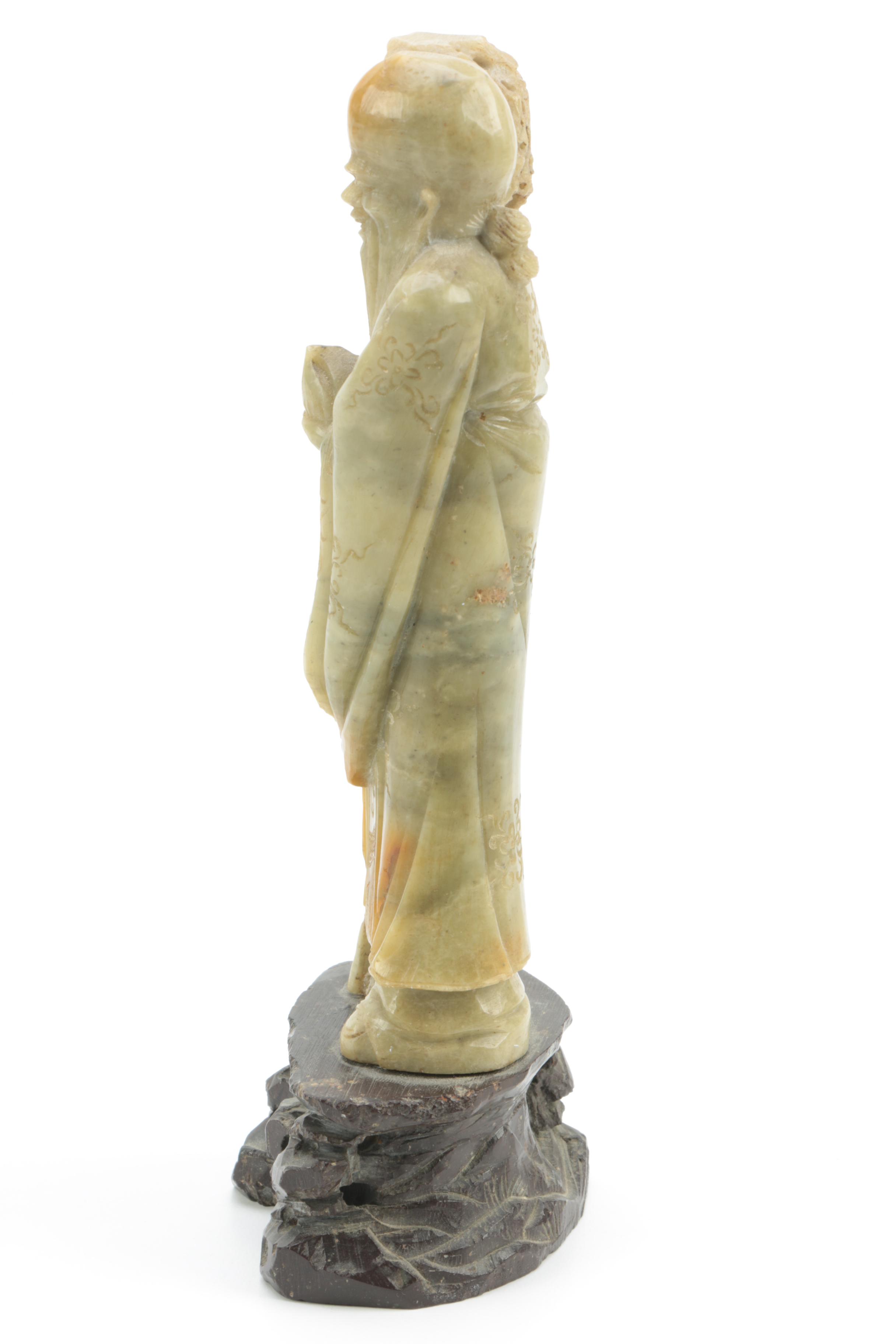 Chinese Carved Soapstone God of Longevity Figurine