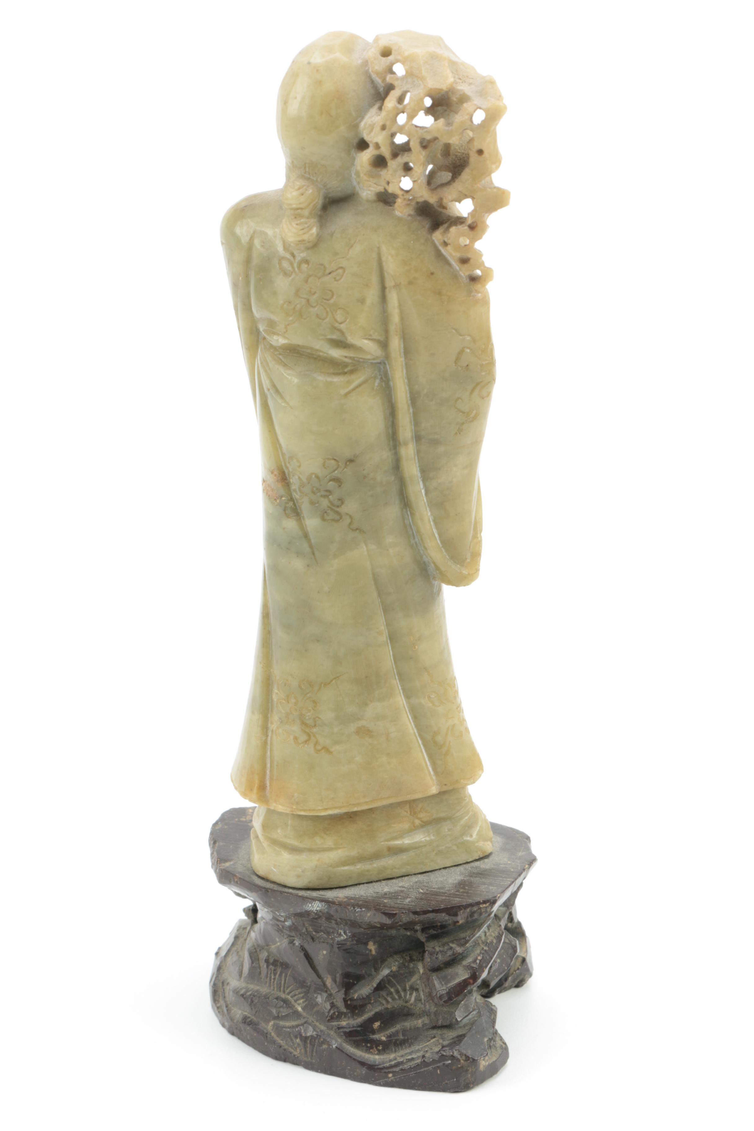 Chinese Carved Soapstone God of Longevity Figurine
