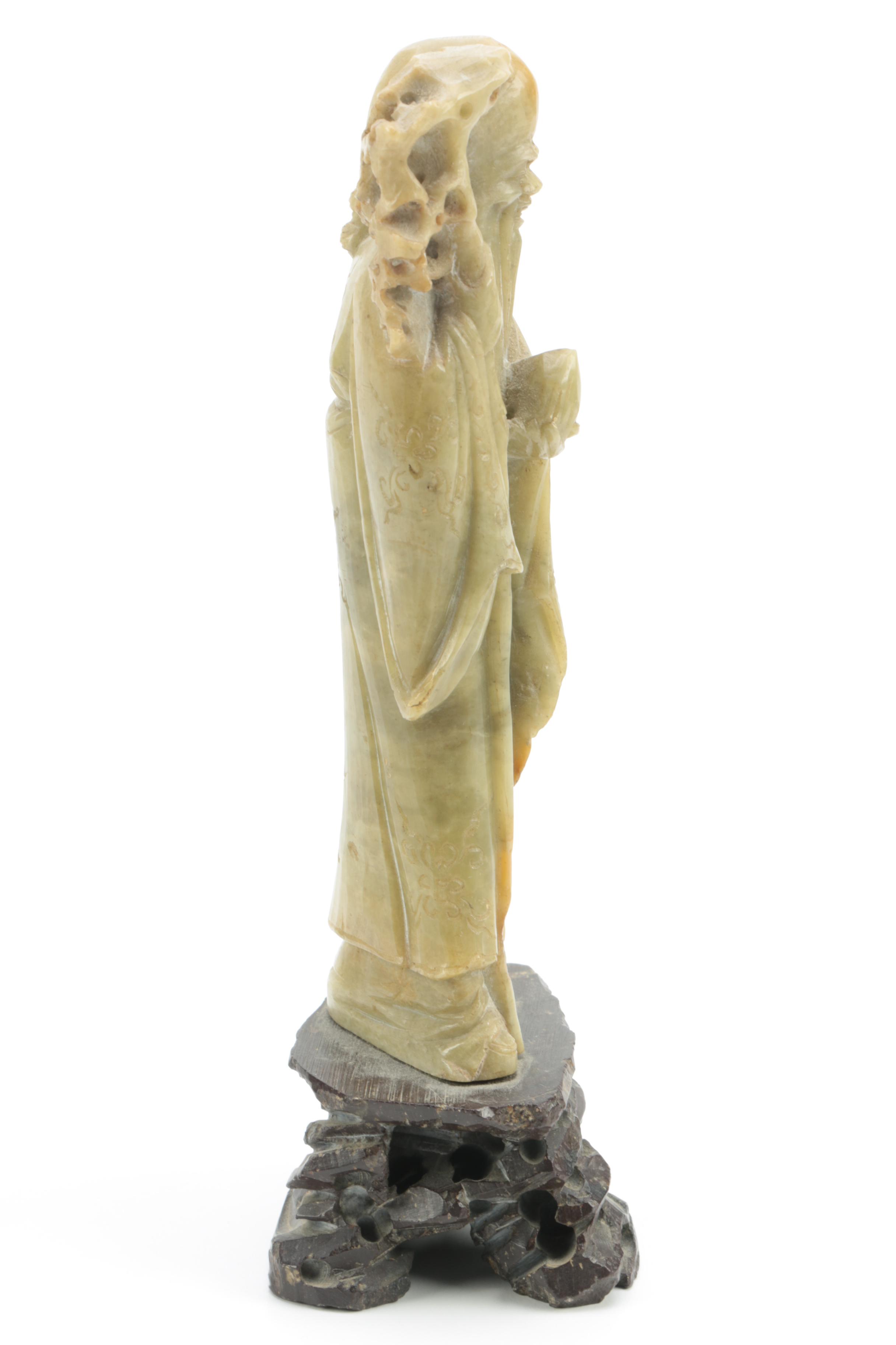 Chinese Carved Soapstone God of Longevity Figurine
