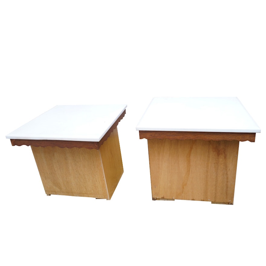 Stone Top Oak Finished Side Tables