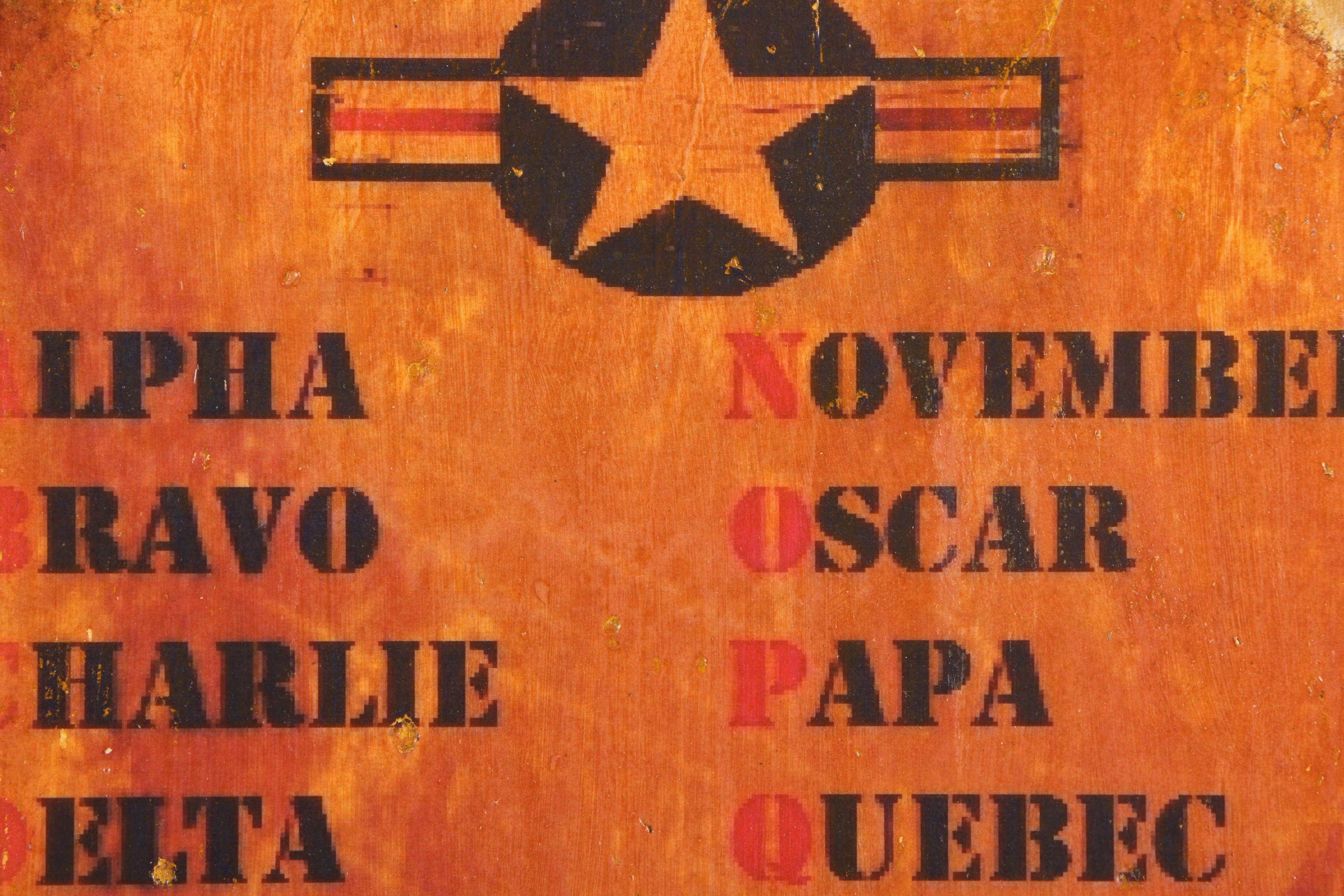 Vintage Sign with Phonetic Alphabet Call Sign Letters