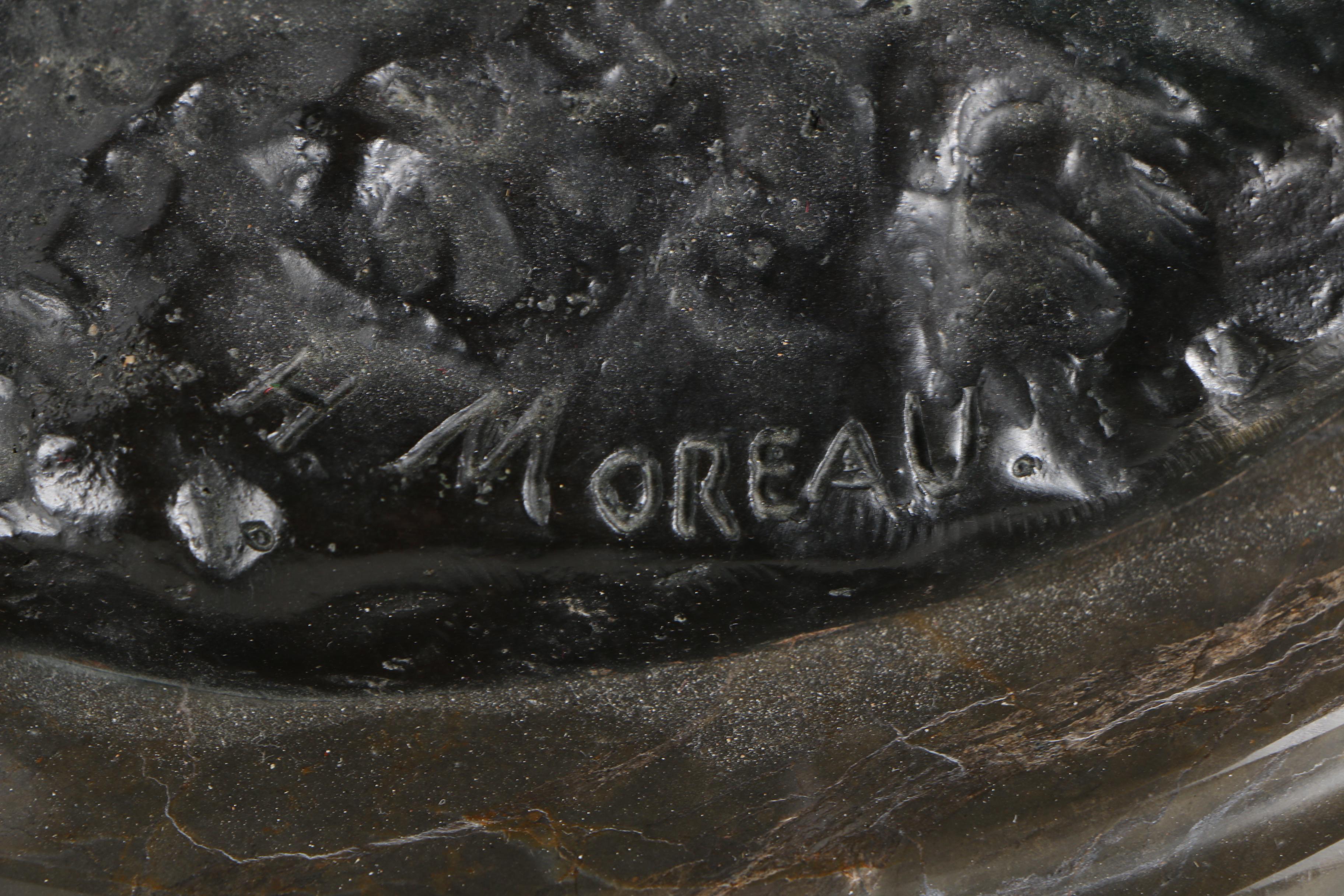 After A. Moreau Brass Sculpture on Marble Base "Standing Mandolin Woman"