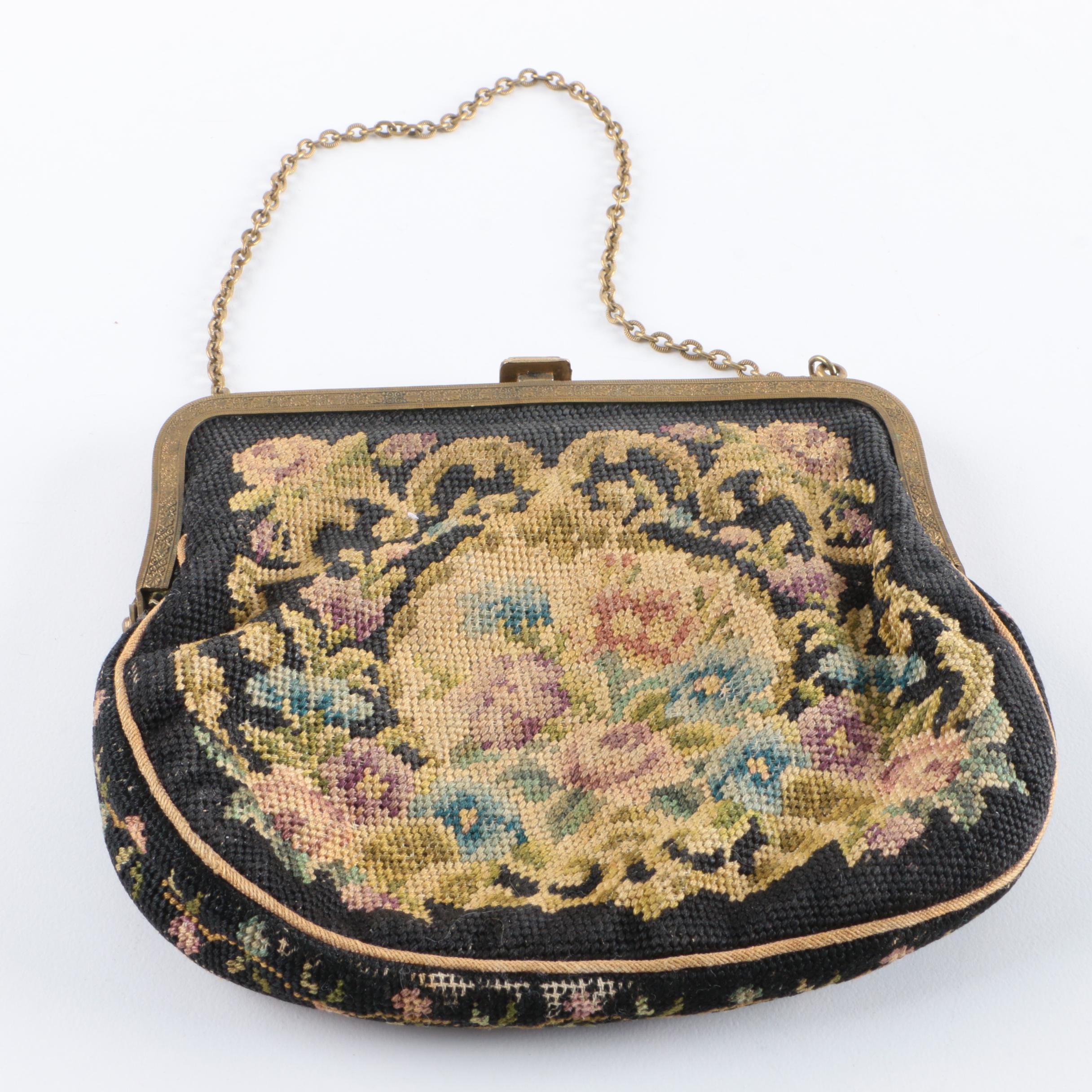 Semi-Antique Petit Point Purse with Reconstituted Turquoise Accent Stones
