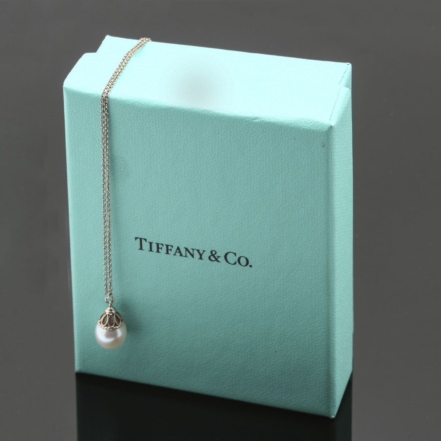 Tiffany & Co. Sterling Silver Pearl "Ziegfeld Collection" Pendant Necklace