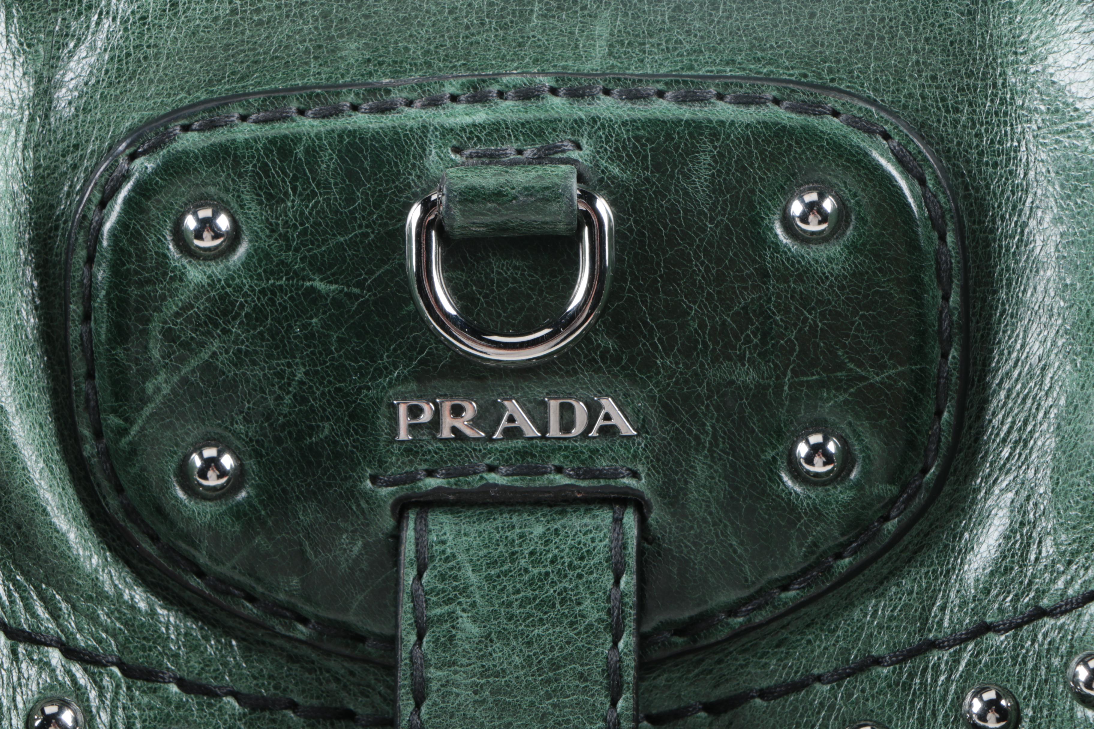 Prada Green Leather Vitello Shine Fringe Satchel