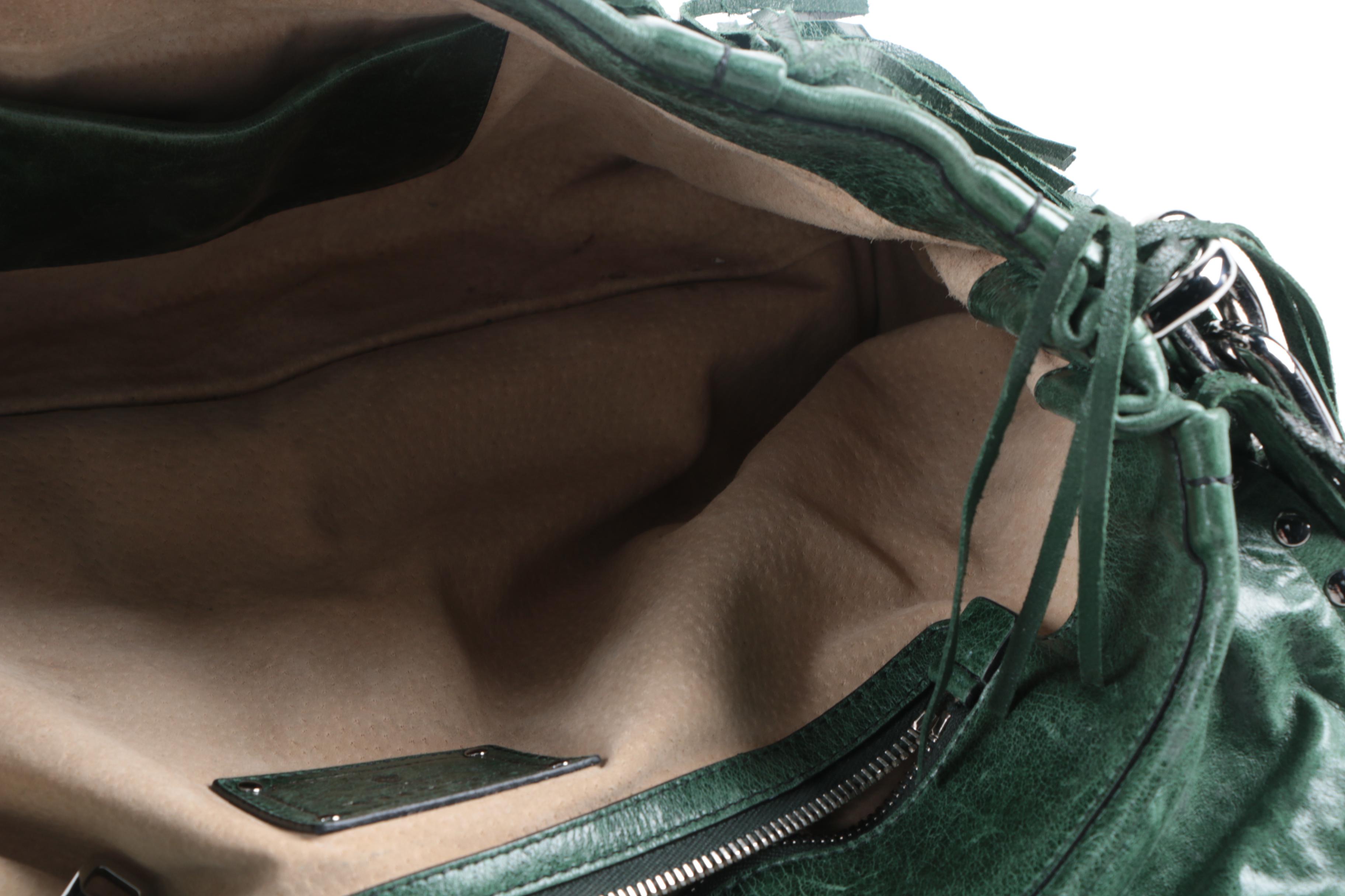 Prada Green Leather Vitello Shine Fringe Satchel