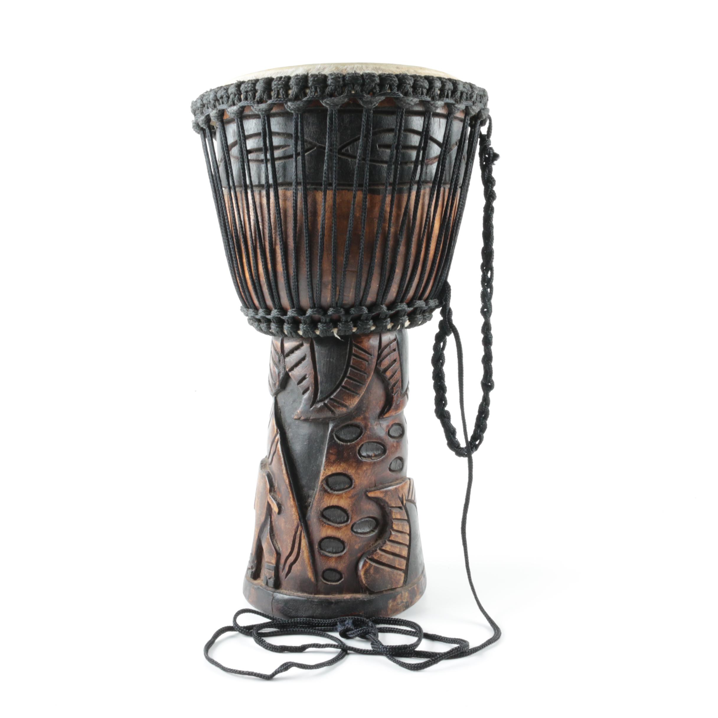 African Style Carved Wood Djembe