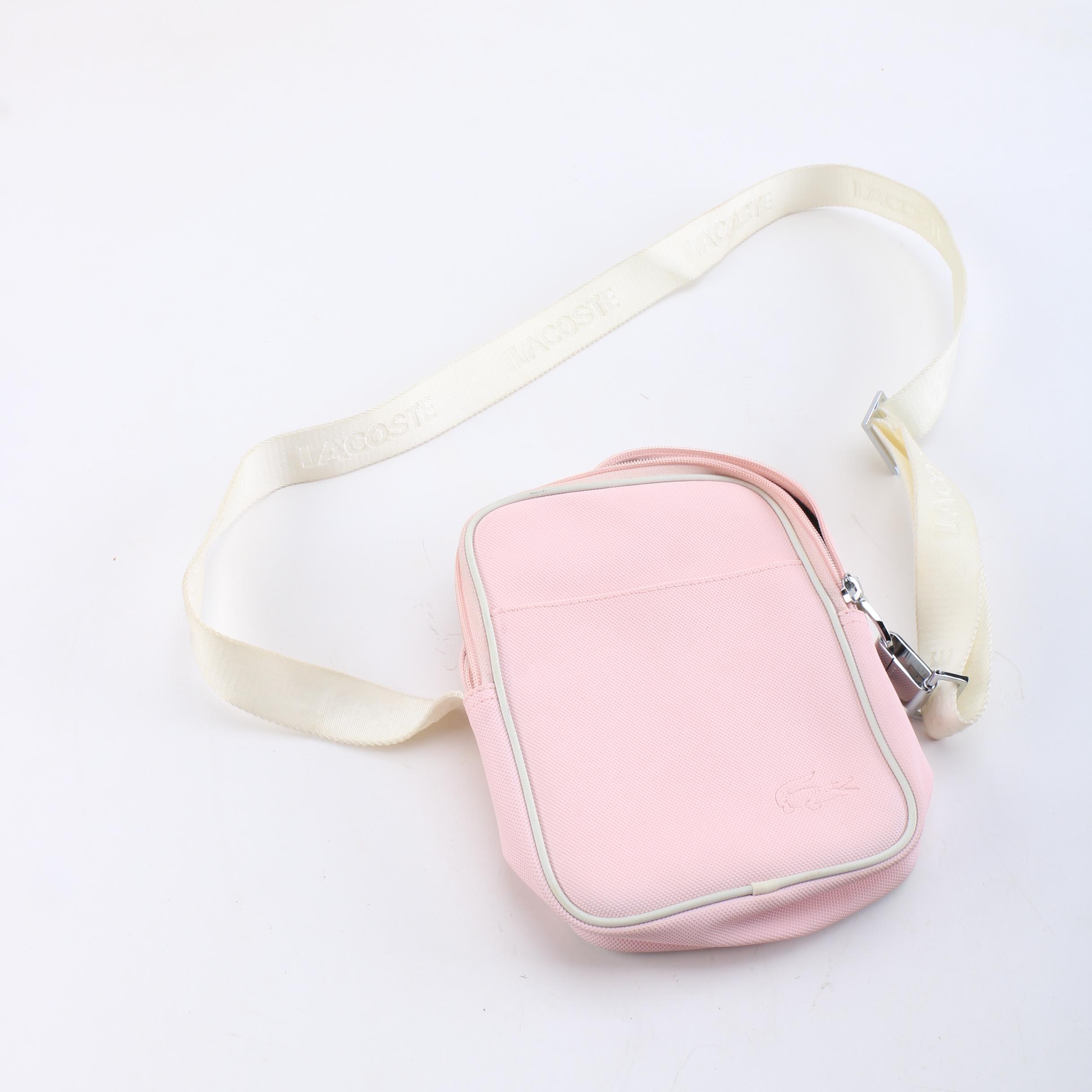 Lacoste Pink and White Canvas Crossbody Bag