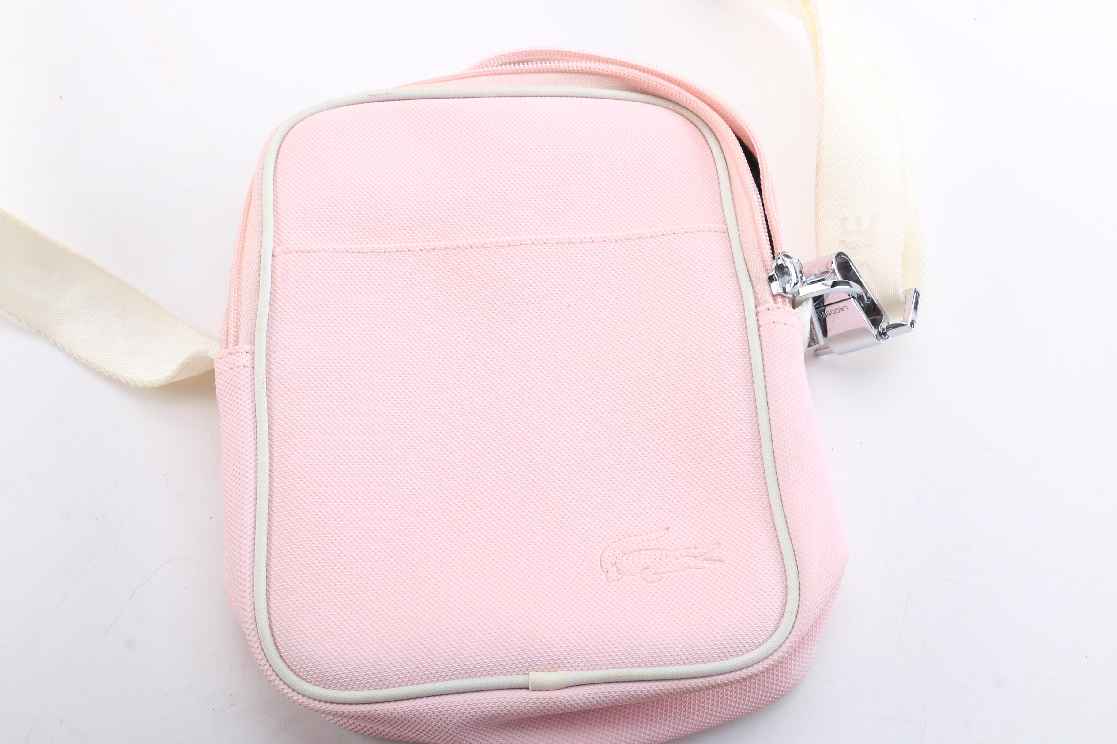 Lacoste Pink and White Canvas Crossbody Bag