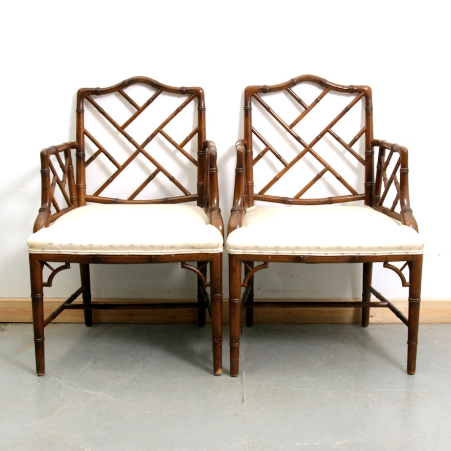 Pair of Chinese Chippendale Style Faux Bamboo Chairs