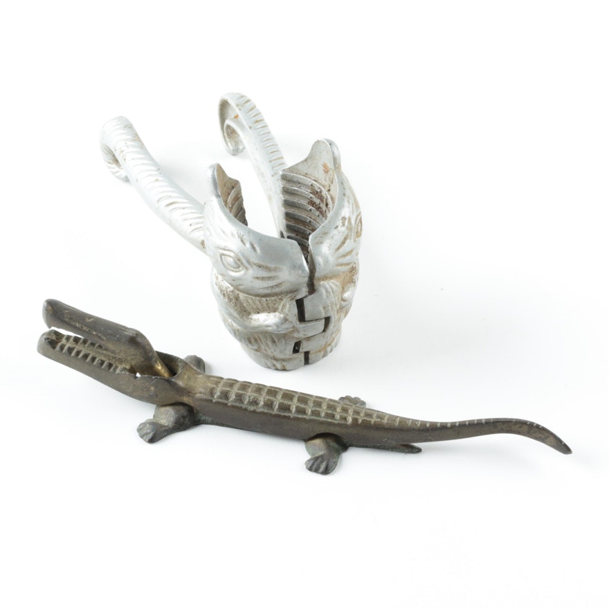 Vintage Cast Iron Alligator and Aluminum Squirrel Nutcrackers