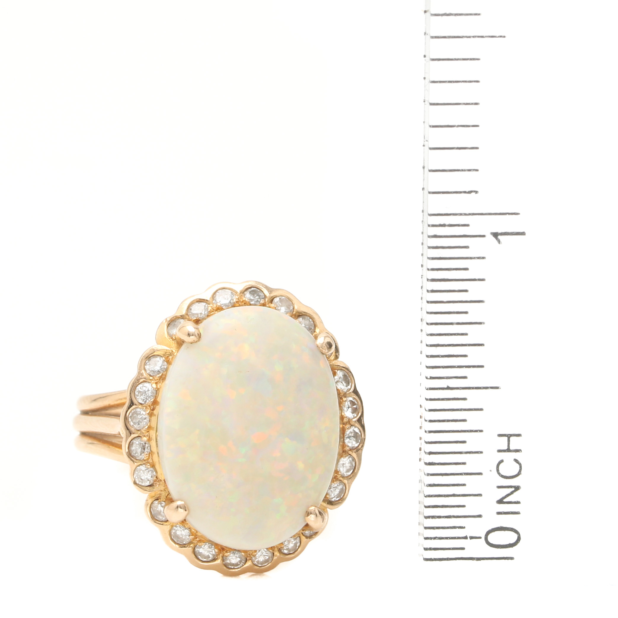 14K Yellow Gold Opal and Diamond Halo Ring