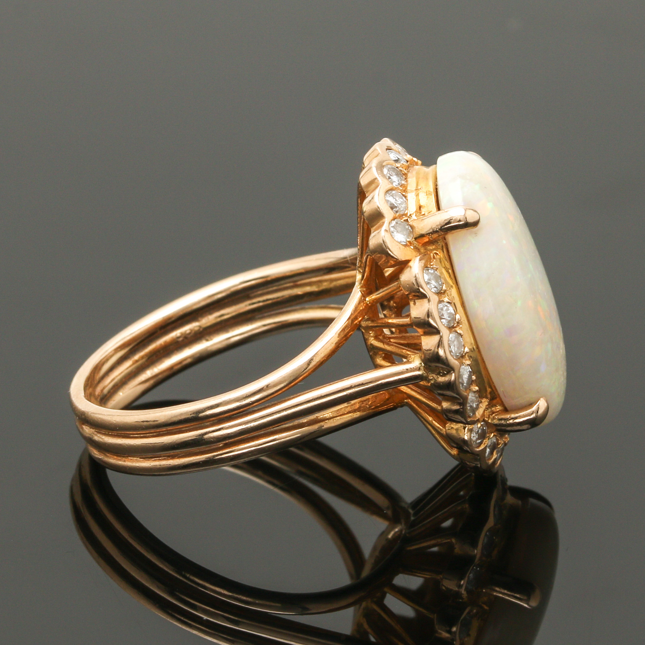 14K Yellow Gold Opal and Diamond Halo Ring