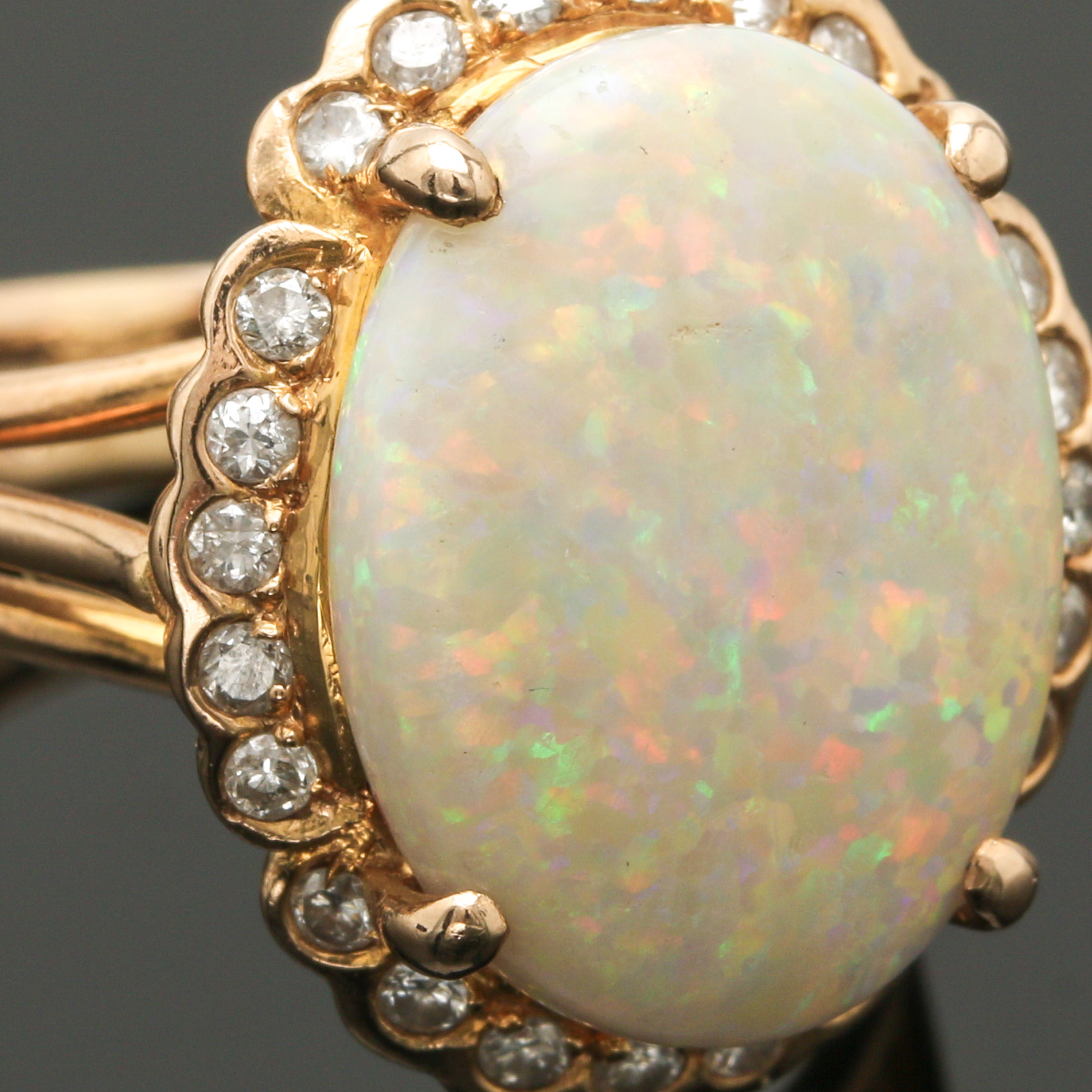 14K Yellow Gold Opal and Diamond Halo Ring