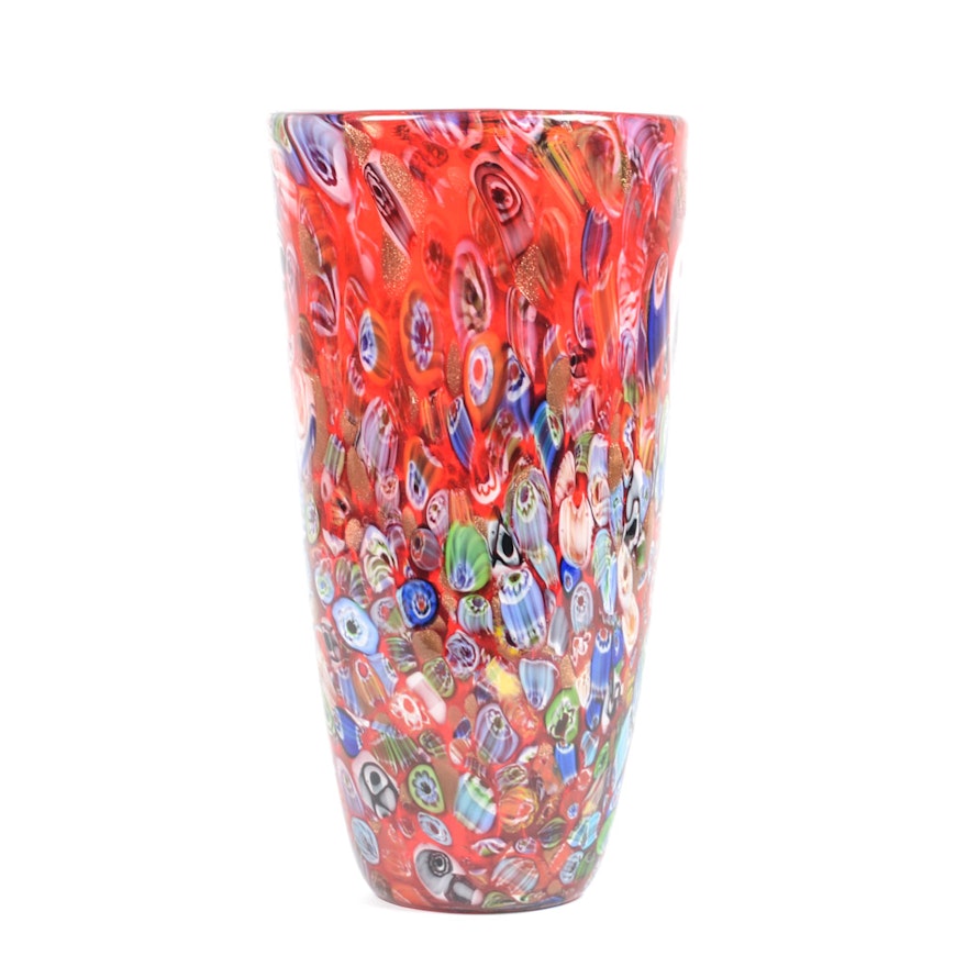 Murano Style Millefori Art Glass Vase