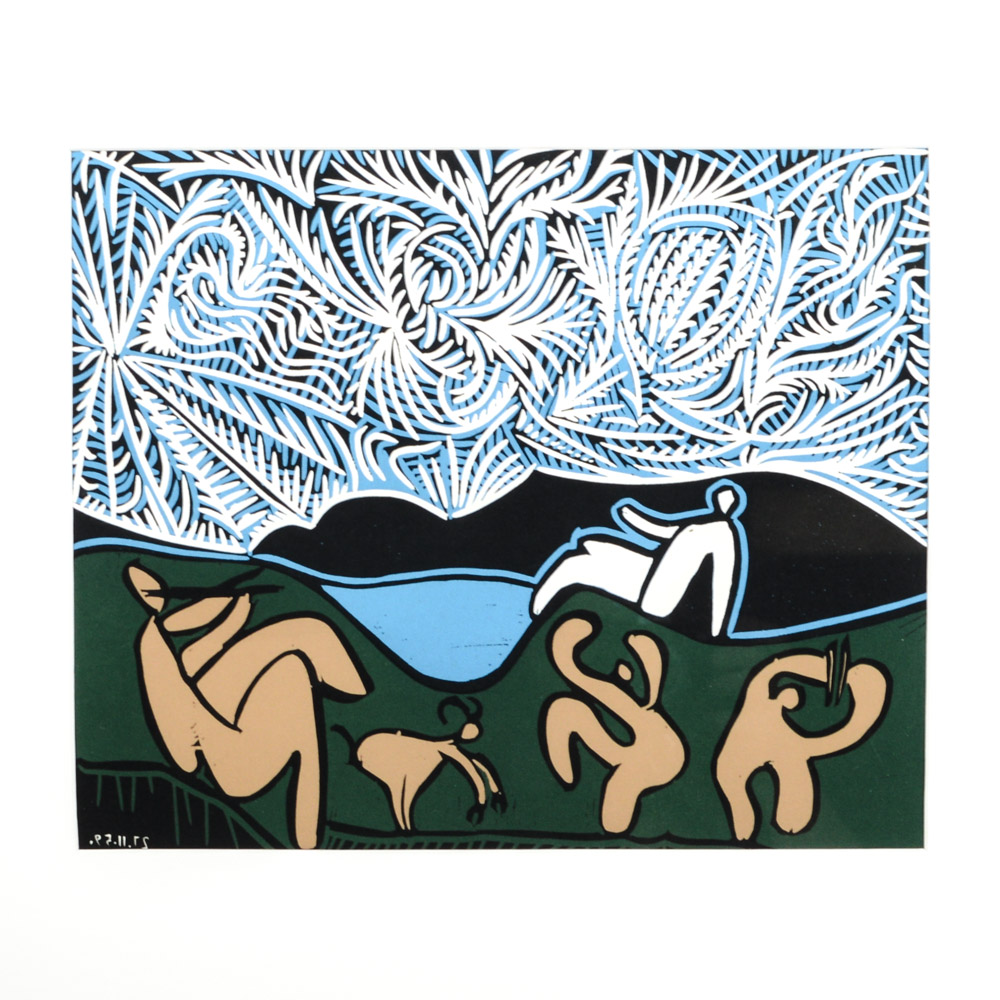 Pablo Picasso 1962 Color Linocut "Bacchanal with Goat"
