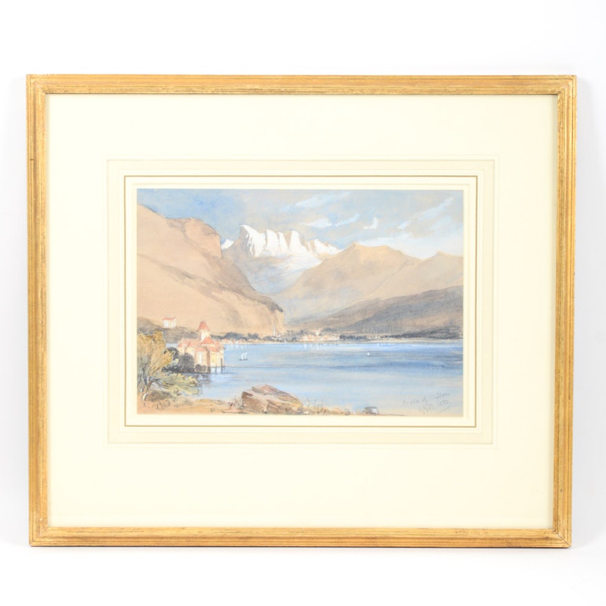 1853 Watercolor Attributed to George Barnard "The Chateau de Chillon"