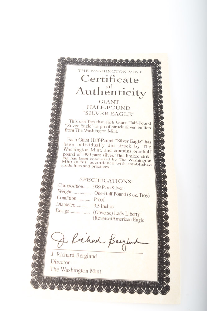 Giant Half-Troy Pound .999 Fine "Silver Eagle"