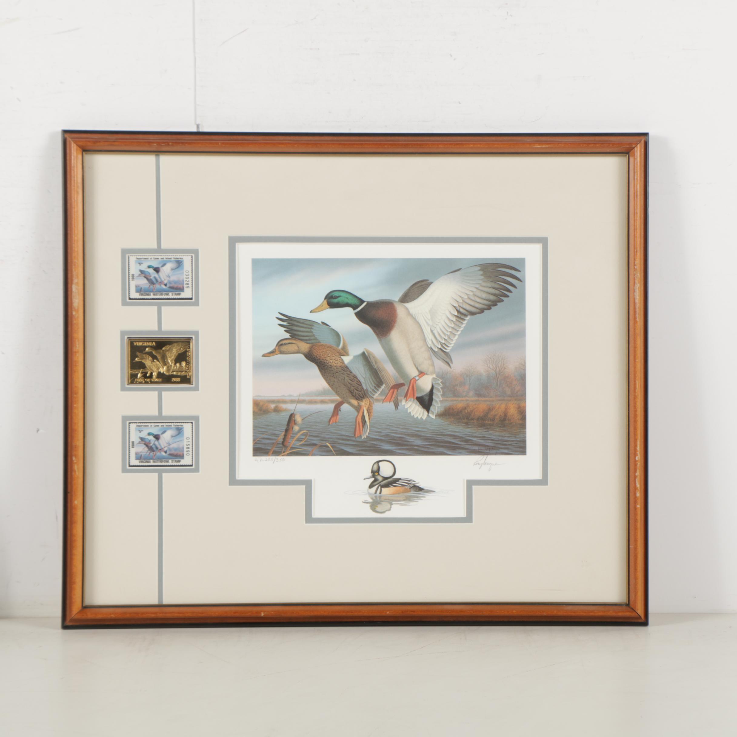 Limited Edition Offset Lithographs of Waterfowl with Commemorative Stamps