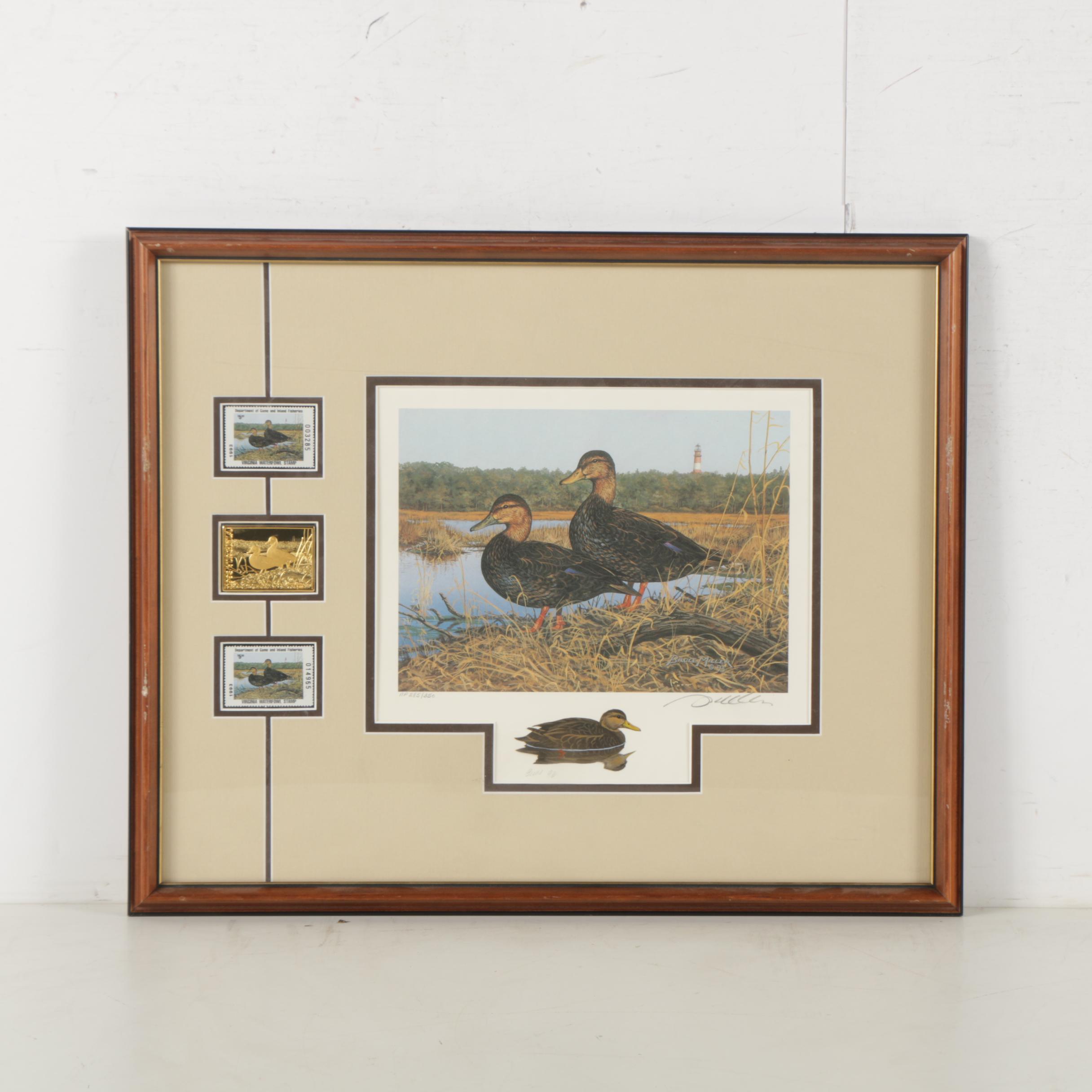 Limited Edition Offset Lithographs of Waterfowl with Commemorative Stamps