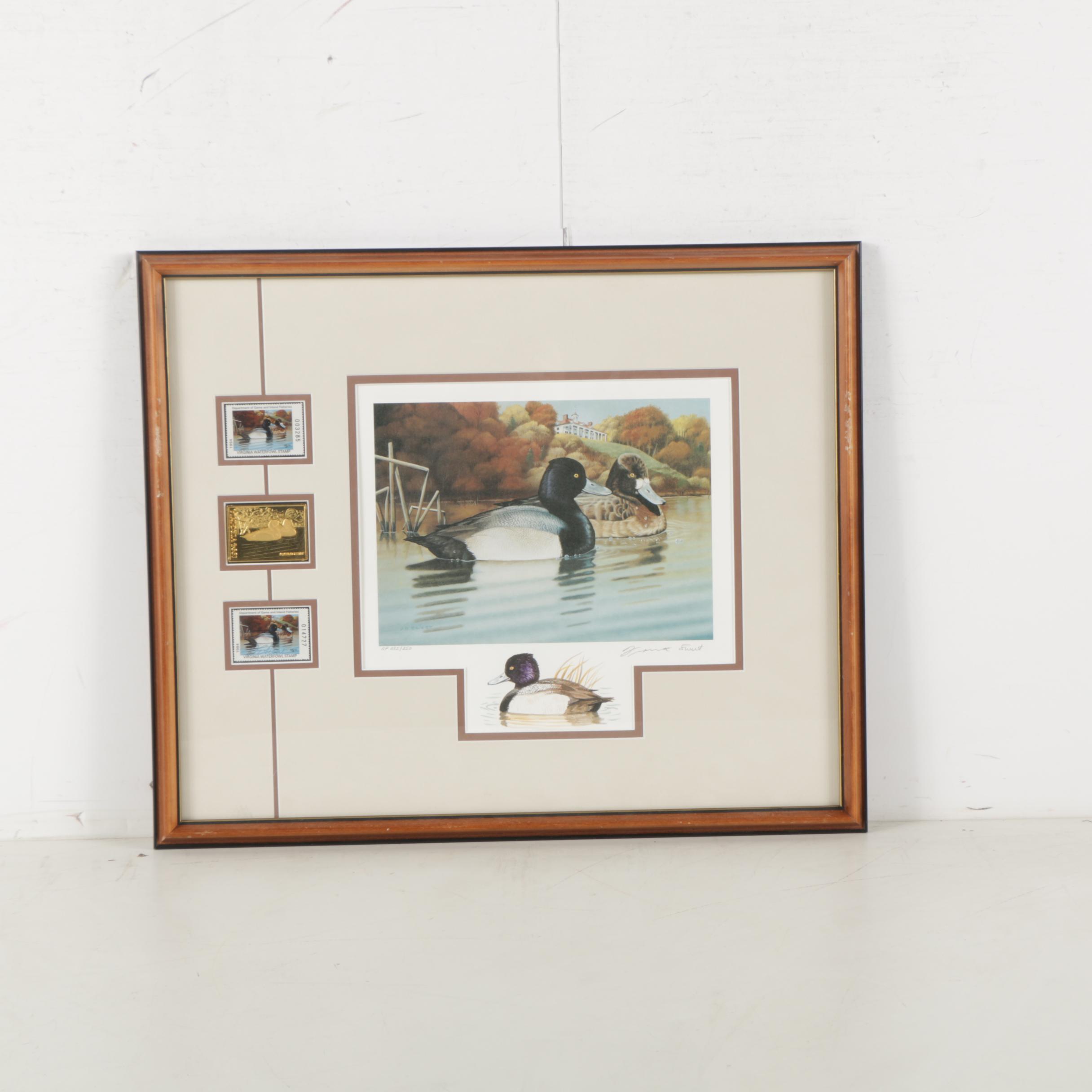 Limited Edition Offset Lithographs of Waterfowl with Commemorative Stamps