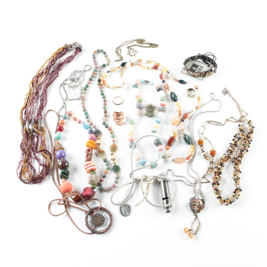 Selection of Gemstone Beaded Rings and Necklaces Featuring Lexi