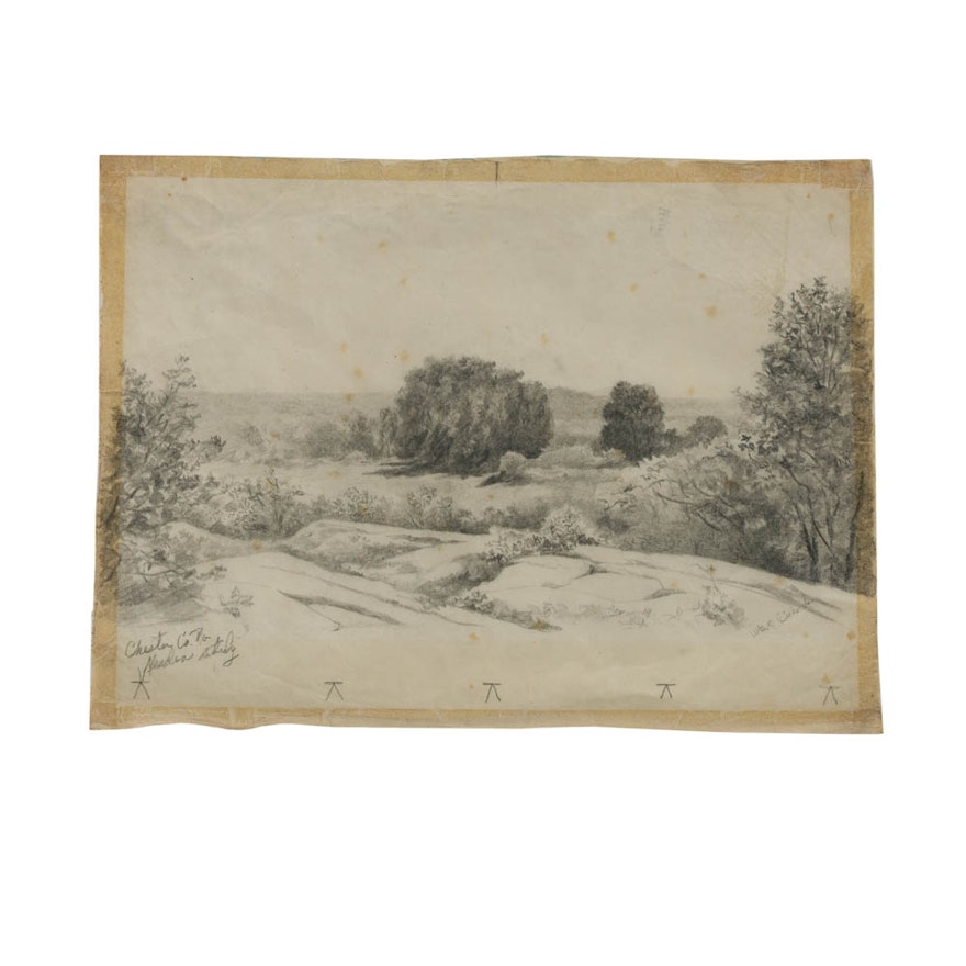 William T. Richards Graphite Drawing "Chester Co. Pa"